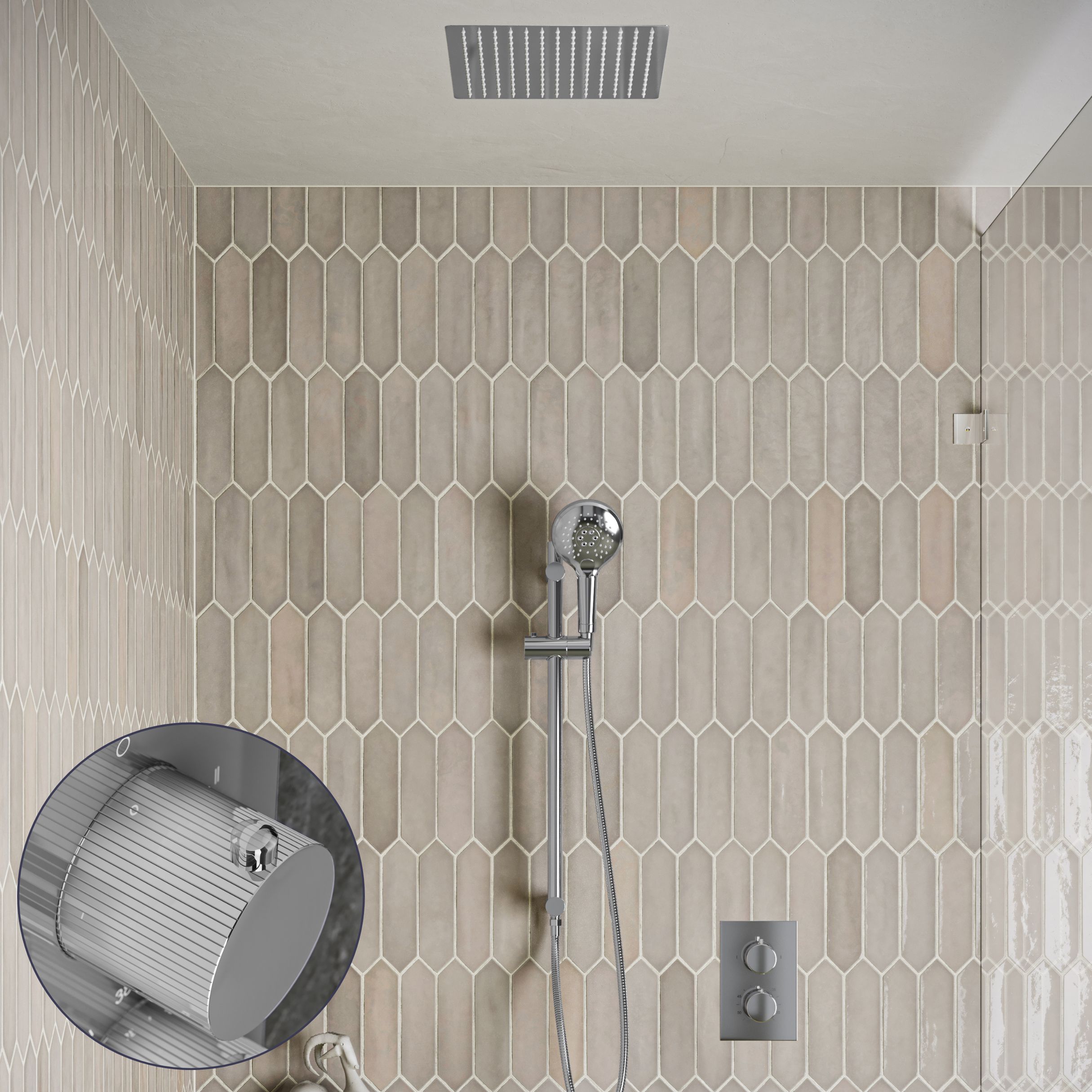 Saniclear Cube Stripes inbouw regendouche met inbouw douchekop 30x30cm, glijstang en 2 standen handdouche chroom