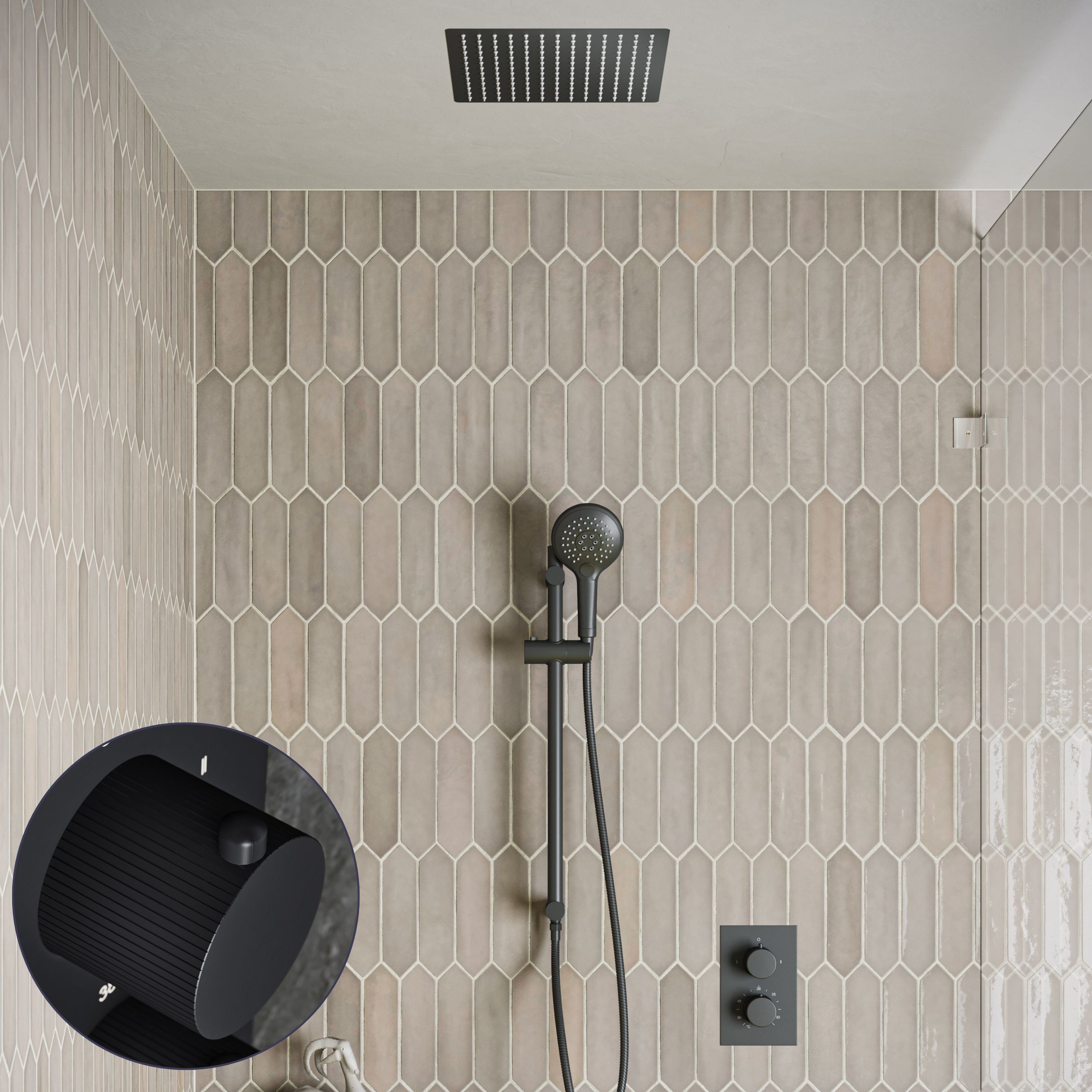 Saniclear Cube Stripes inbouw regendouche met inbouw douchekop 30x30cm, glijstang en 2 standen handdouche zwart mat