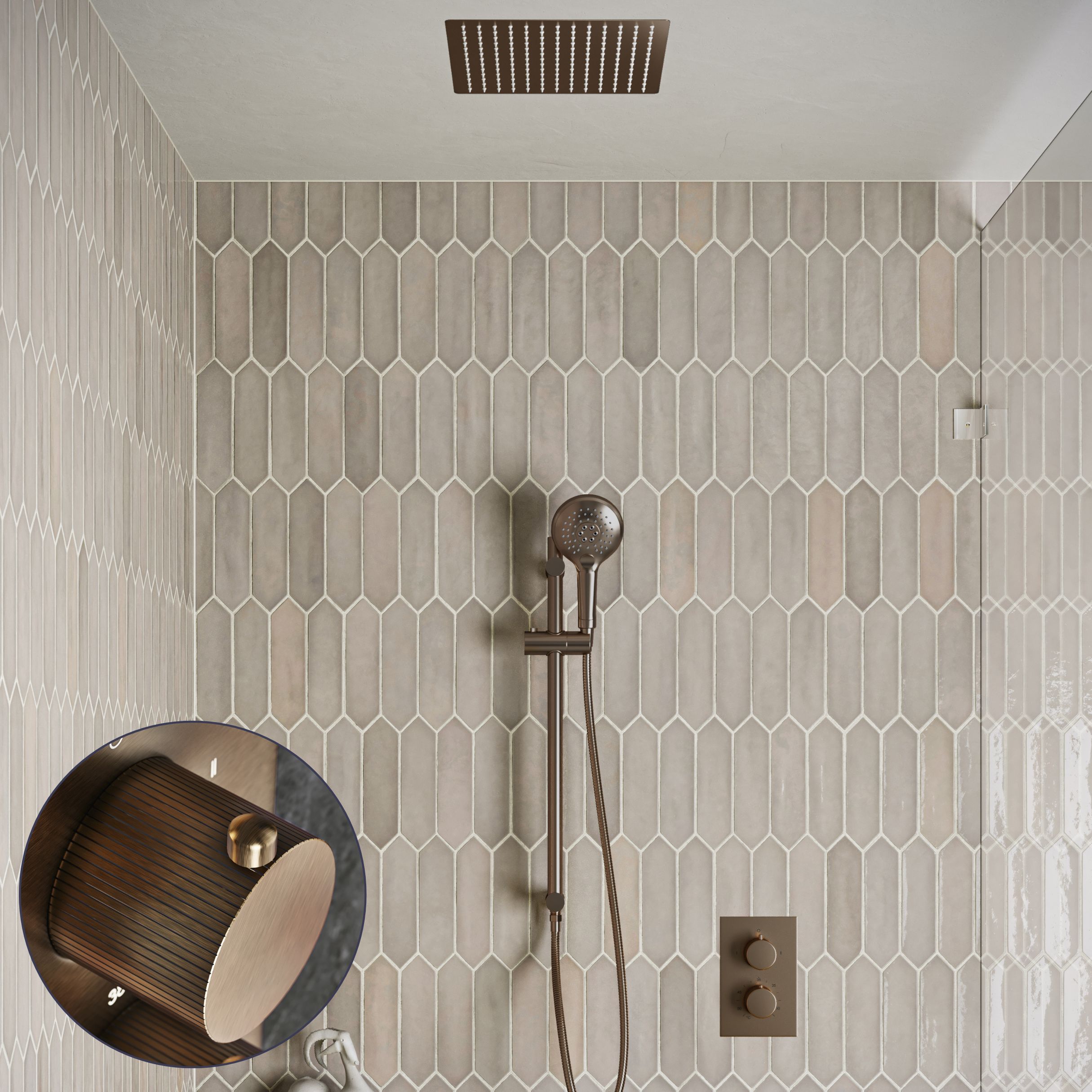 Saniclear Cube Stripes inbouw regendouche met inbouw douchekop 30x30cm, glijstang en 2 standen handdouche verouderd messing