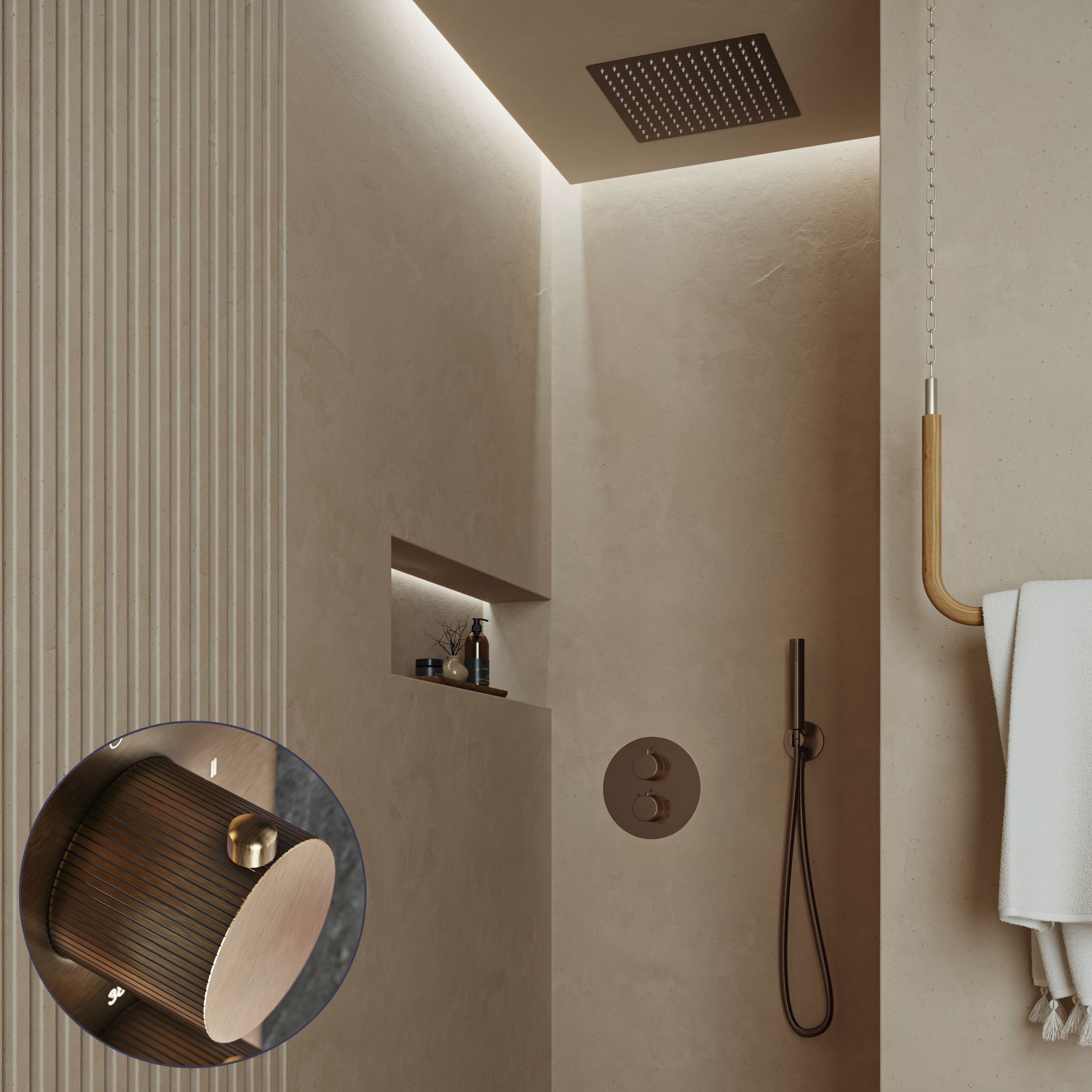 Saniclear Cube Stripes inbouw regendouche rond met inbouw douchekop 30x30cm verouderd messing
