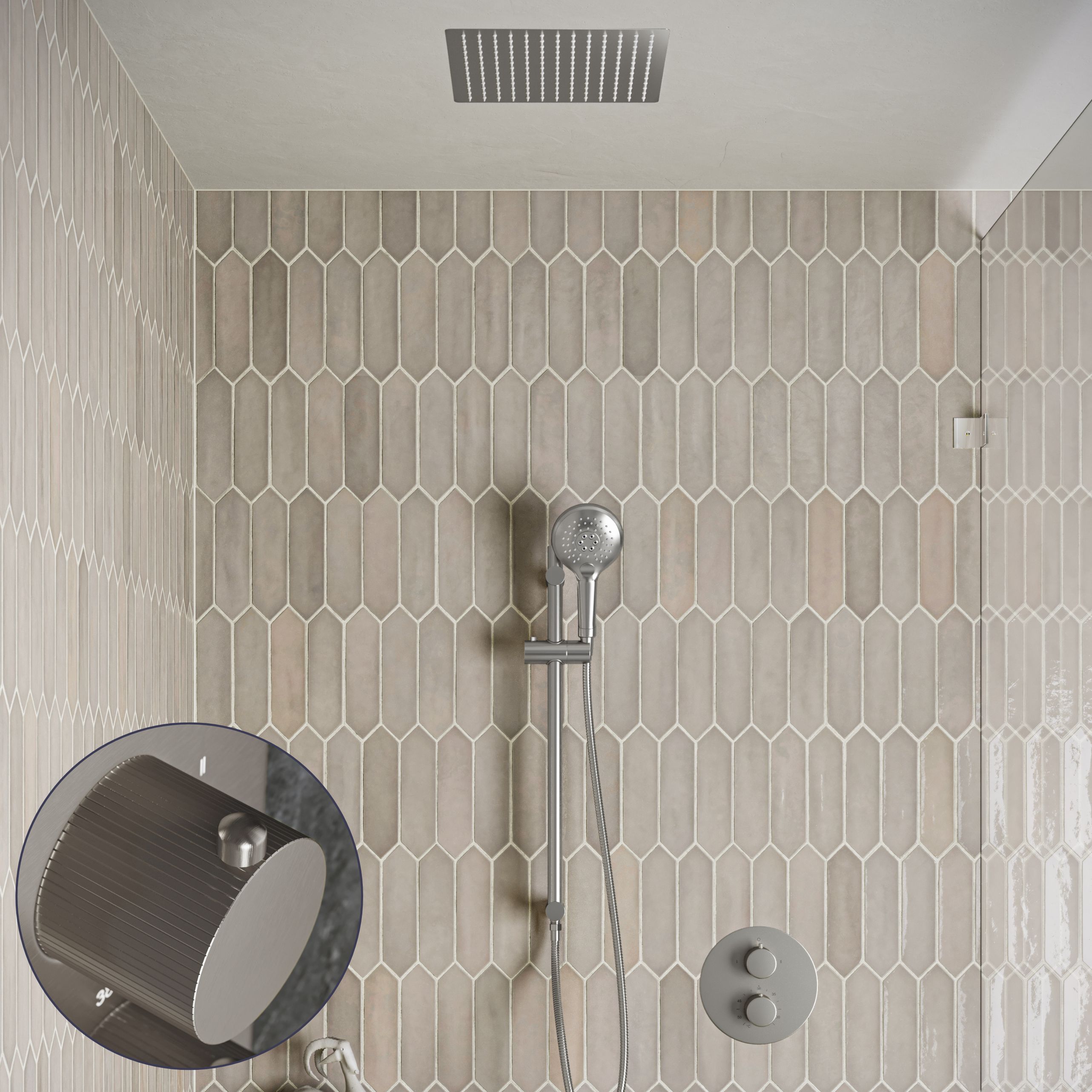 Saniclear Cube Stripes inbouw regendouche rond met inbouw douchekop 30x30cm, glijstang en 2 standen handdouche RVS