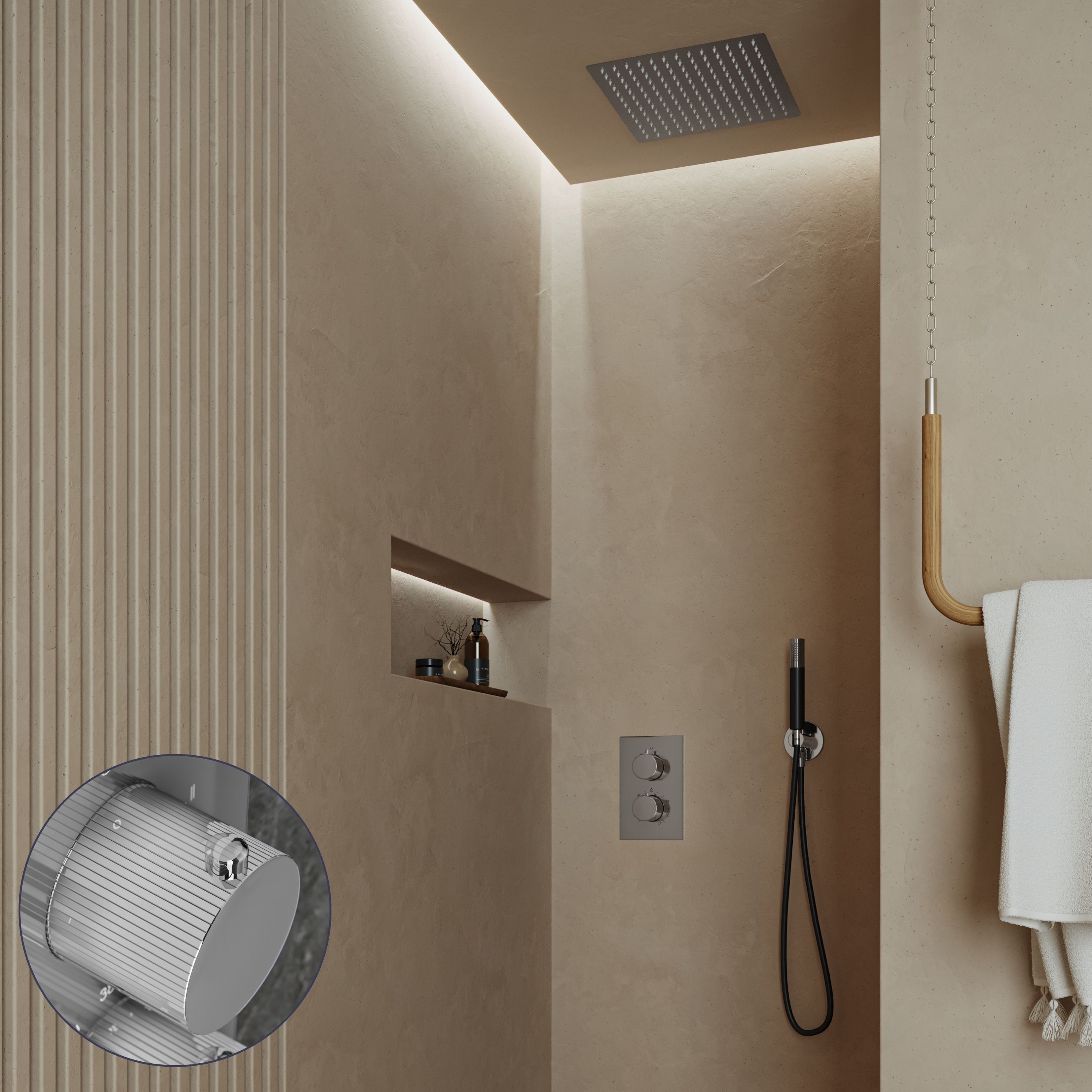 Saniclear Cube Stripes Pro inbouw regendouche met inbouw douchekop 30x30cm en staafhanddouche chroom