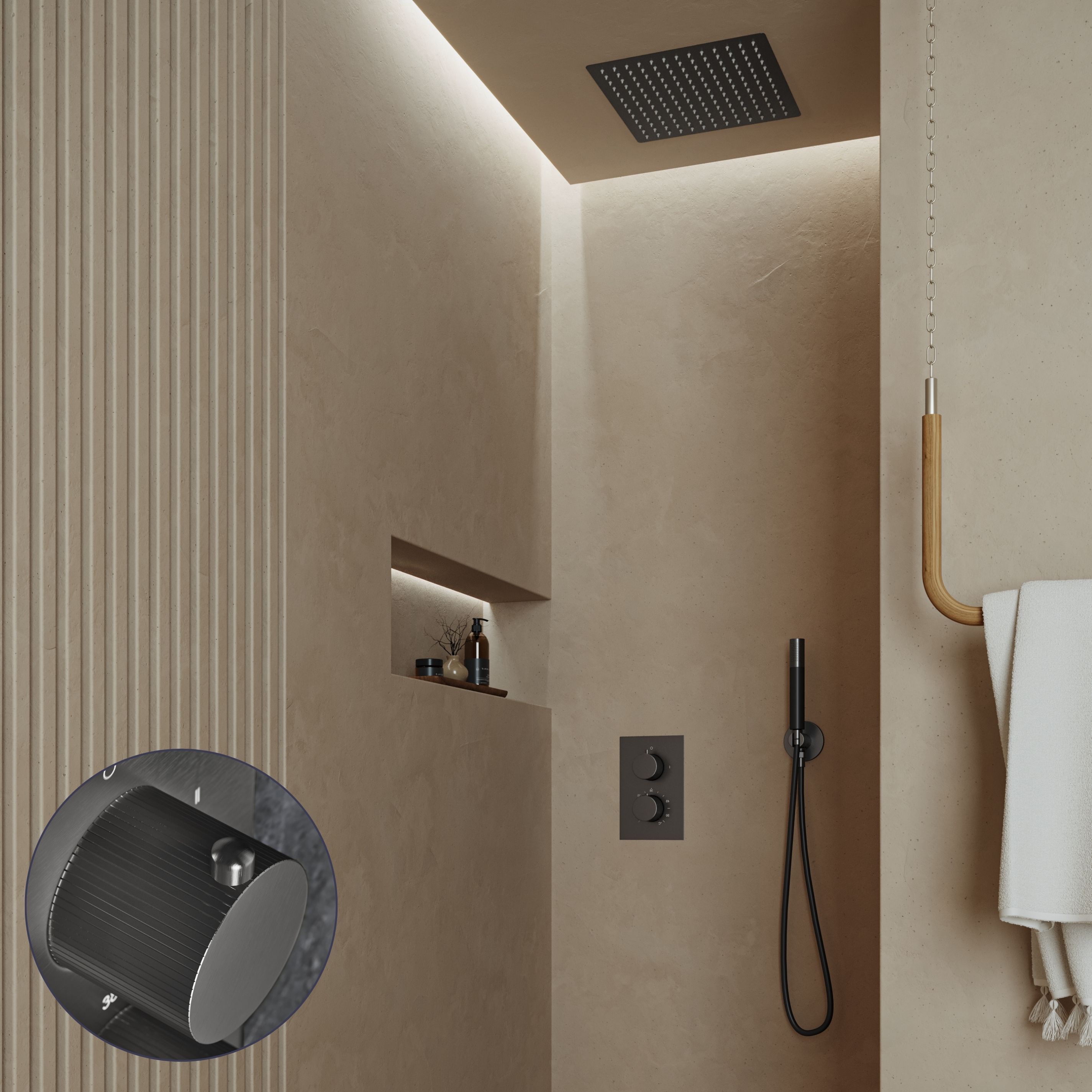 Saniclear Cube Stripes Pro inbouw regendouche met inbouw douchekop 30x30cm en staafhanddouche verouderd ijzer - gunmetal