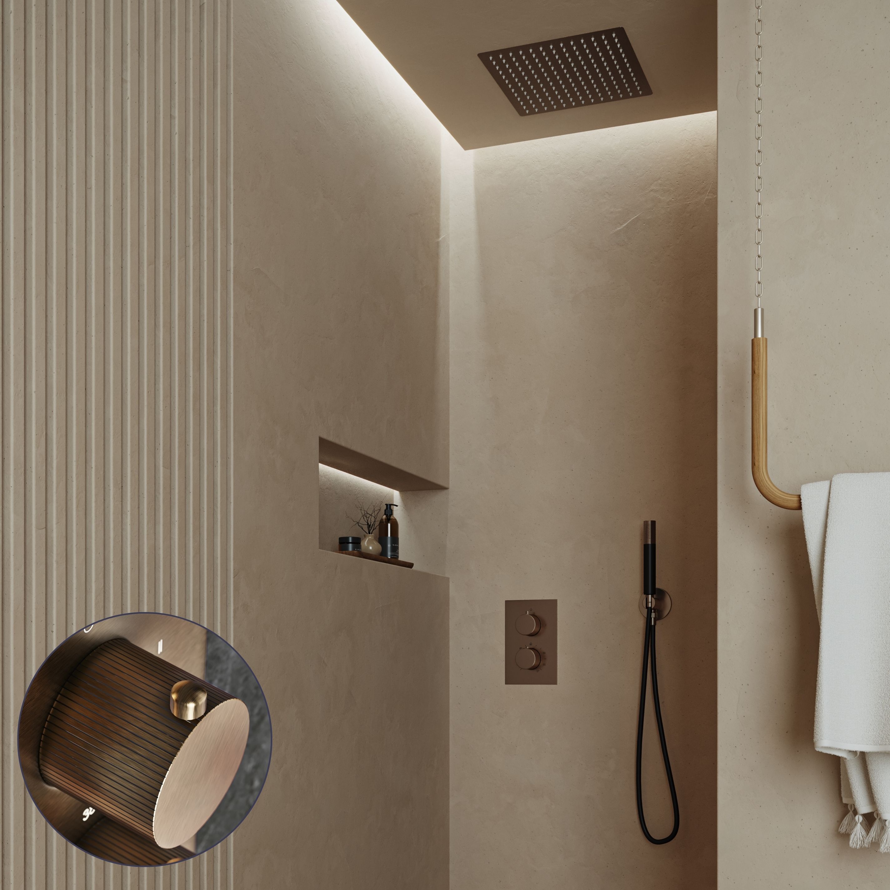 Saniclear Cube Stripes Pro inbouw regendouche met inbouw douchekop 30x30cm en staafhanddouche verouderd messing