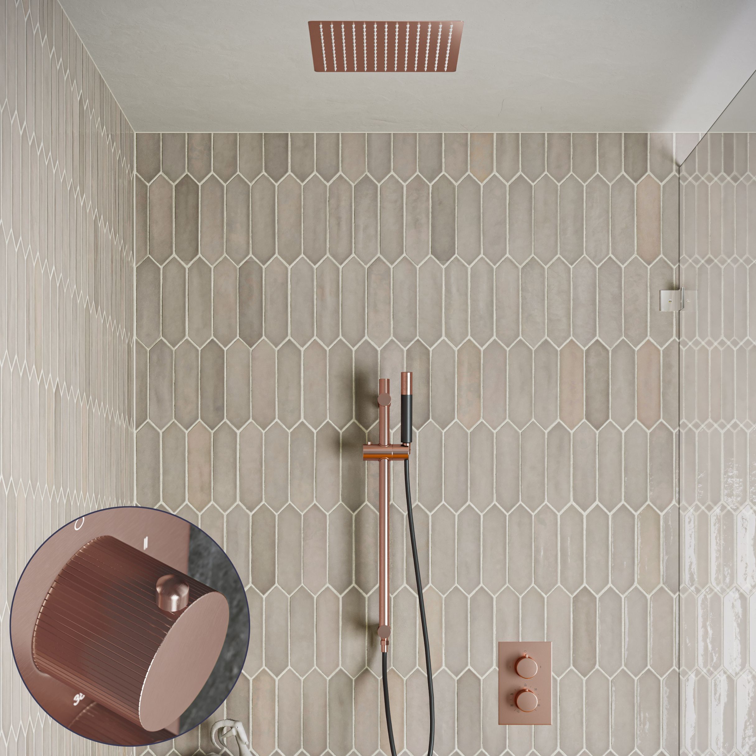 Saniclear Cube Stripes Pro inbouw regendouche met inbouw douchekop 30x30cm, glijstang en staafhanddouche geborsteld koper