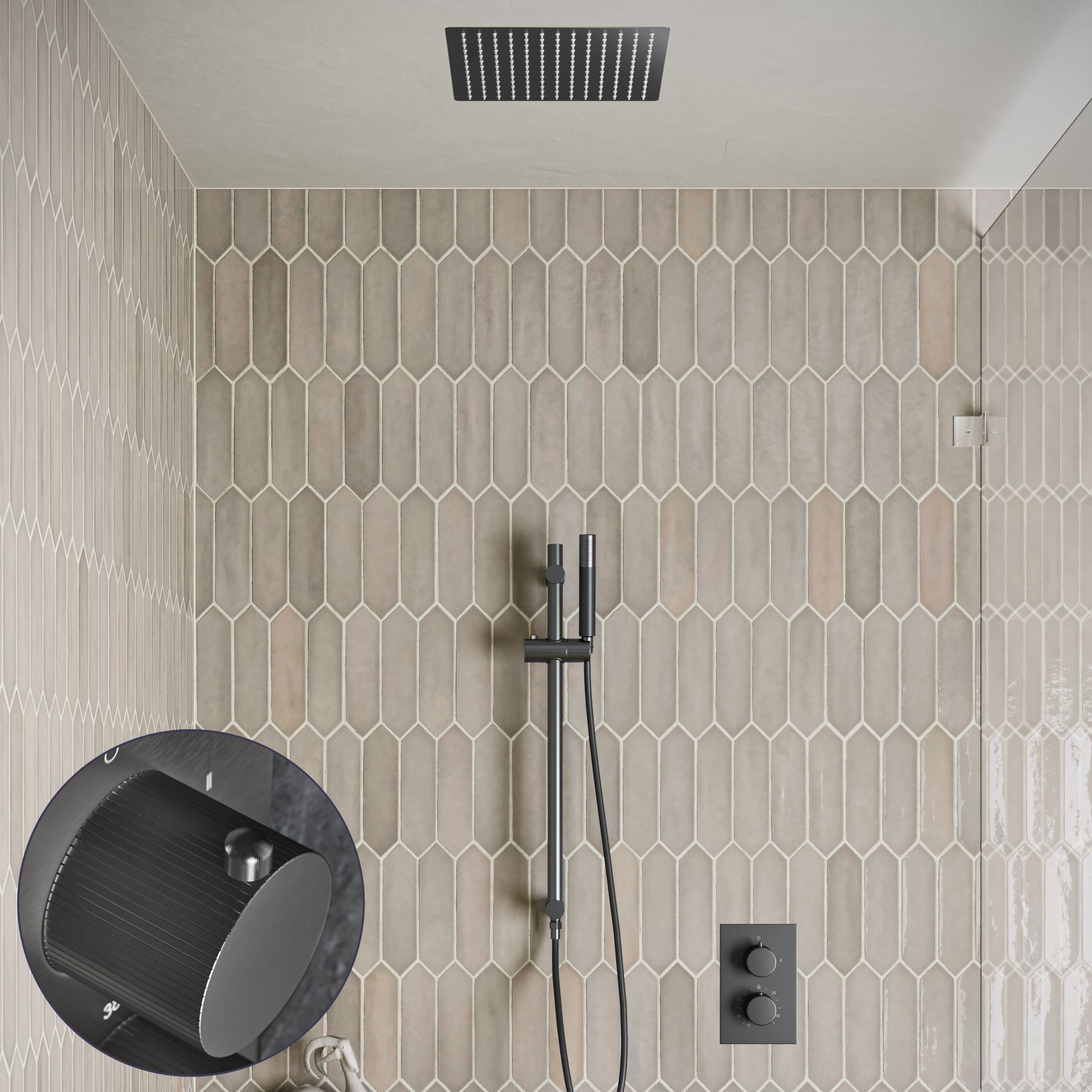 Saniclear Cube Stripes Pro inbouw regendouche met inbouw douchekop 30x30cm, glijstang en staafhanddouche verouderd ijzer - gunmetal