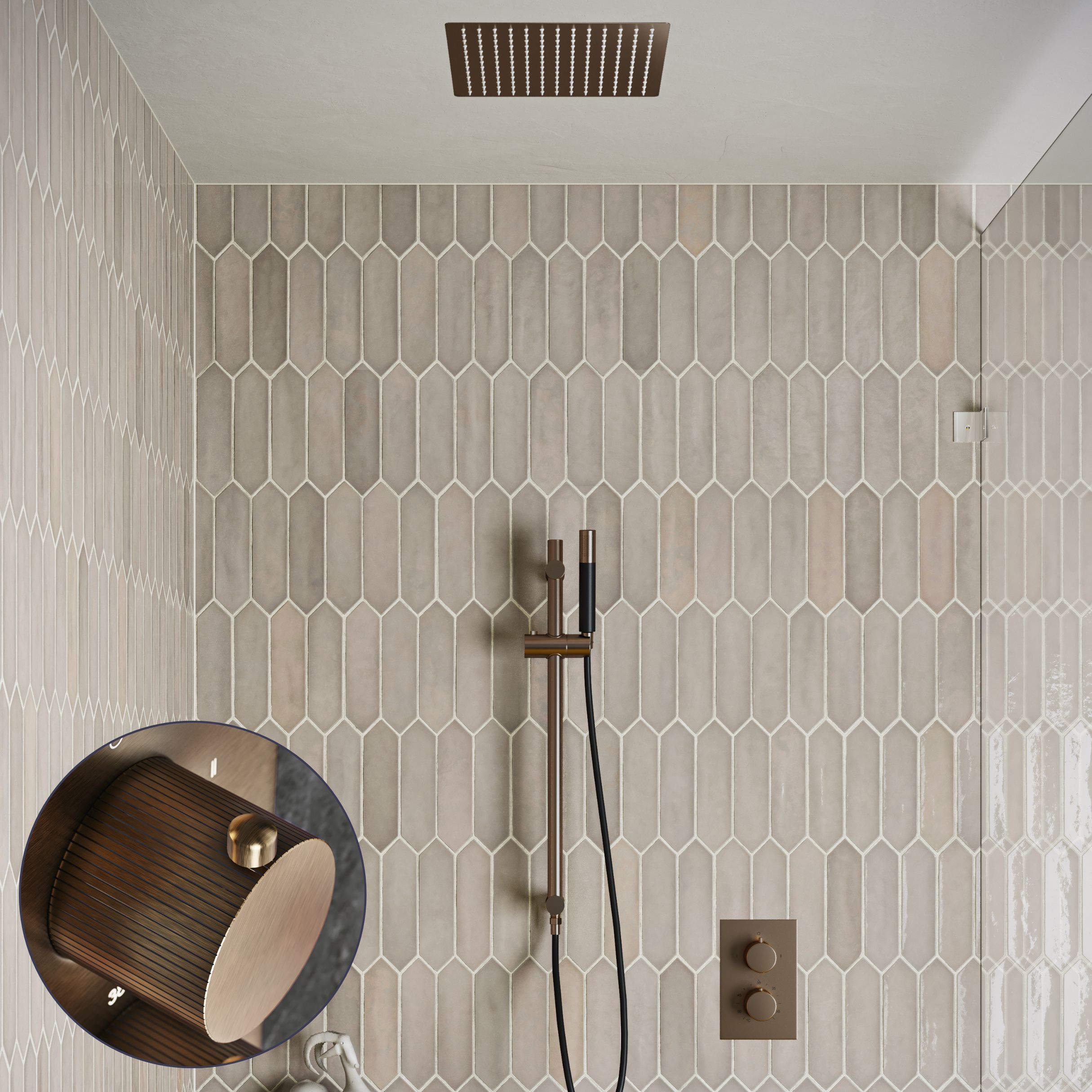 Saniclear Cube Stripes Pro inbouw regendouche met inbouw douchekop 30x30cm, glijstang en staafhanddouche verouderd messing