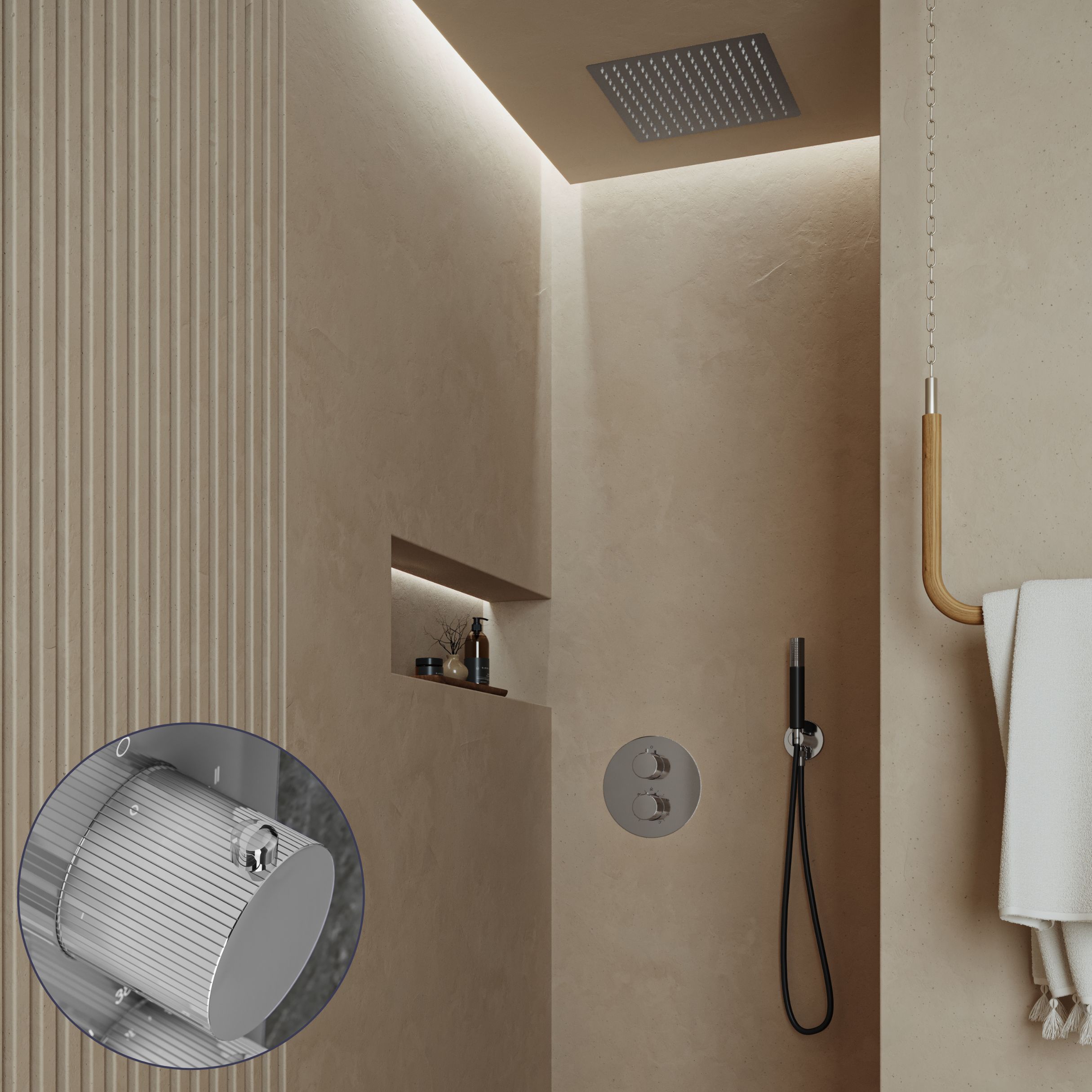 Saniclear Cube Stripes Pro inbouw regendouche rond met inbouw douchekop 30x30cm en staafhanddouche chroom
