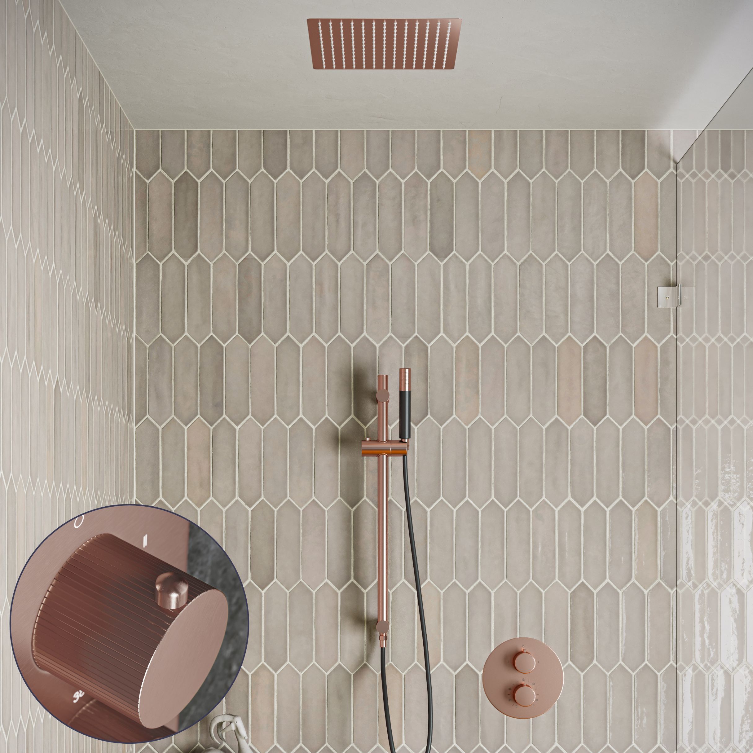 Saniclear Cube Stripes Pro inbouw regendouche rond met inbouw douchekop 30x30cm, glijstang en staafhanddouche geborsteld koper