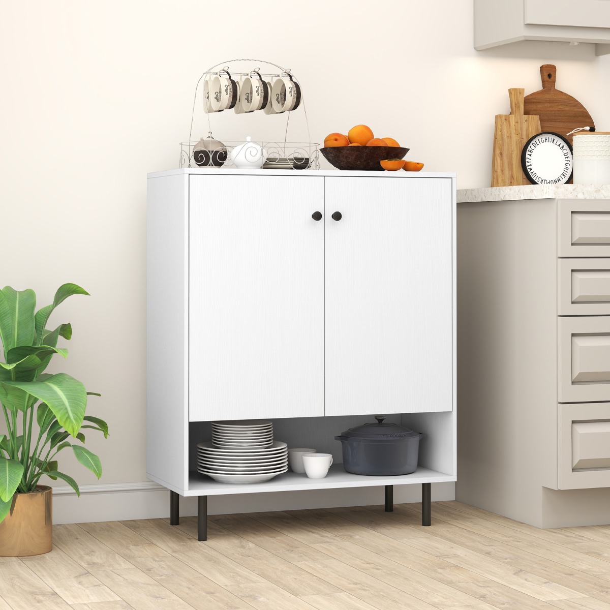 Costway Dressoir van Hout met Verstelbare Planken & 2 Deuren Aanrechtkast Buffetkast Keukenkast 75 x 35 x 95 cm Wit