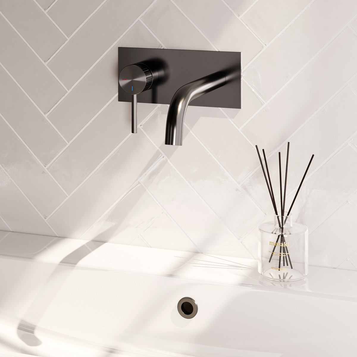Brauer Stripe inbouw wastafelkraan ColdStart met gebogen uitloop en afdekplaat model A2 gunmetal geborsteld PVD