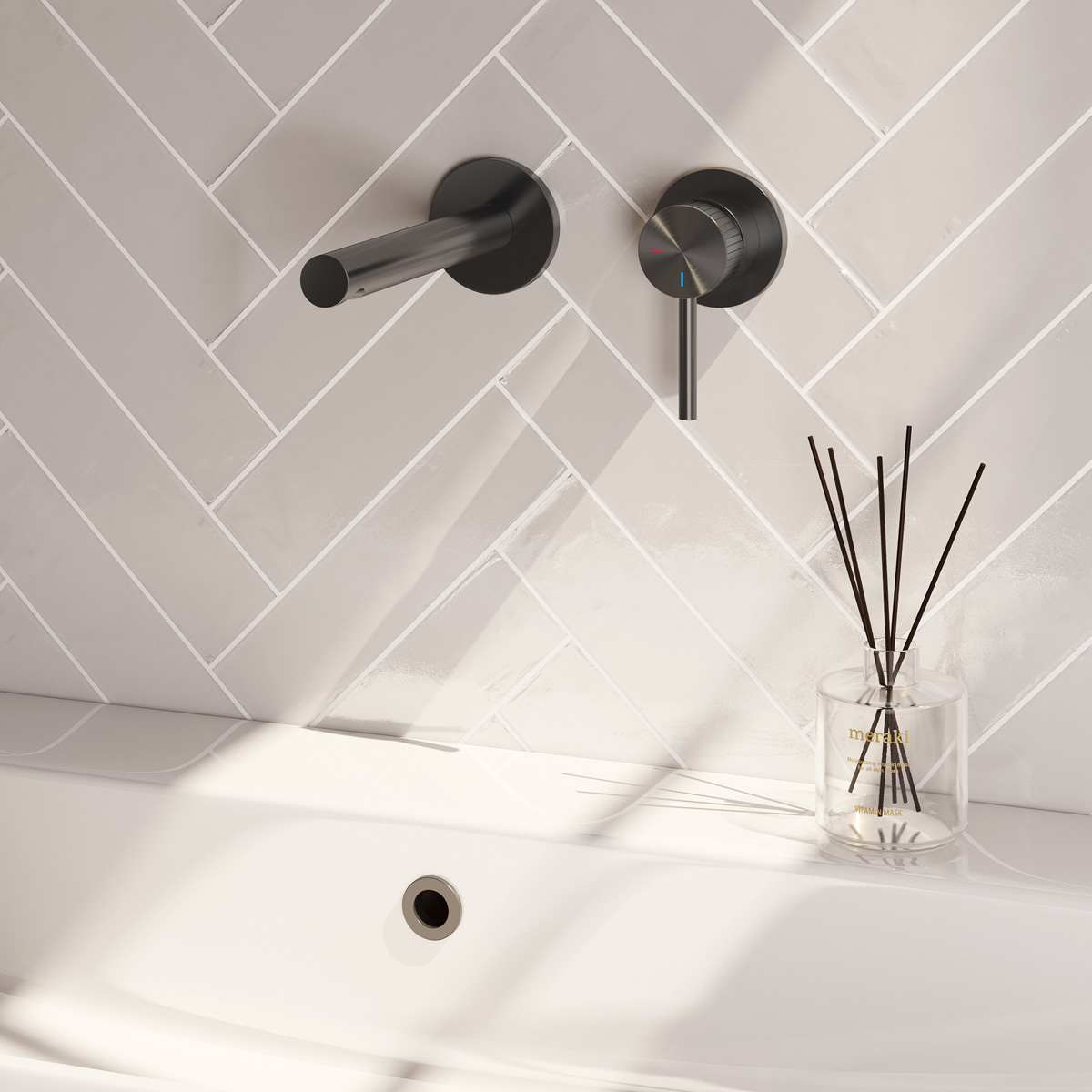 Brauer Stripe inbouw wastafelkraan ColdStart met rechte uitloop en rozetten model A1 gunmetal geborsteld PVD