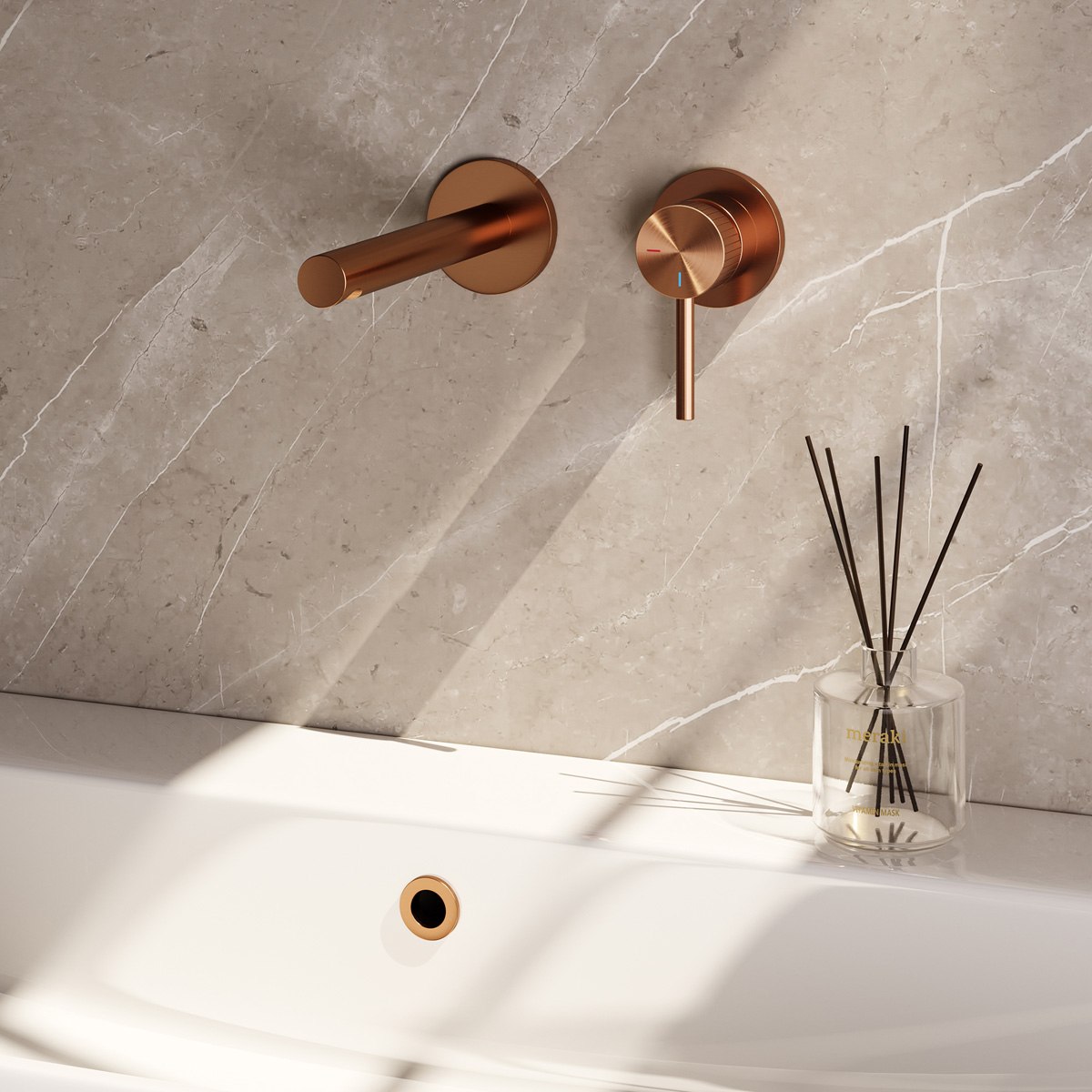 Brauer Stripe inbouw wastafelkraan ColdStart met rechte uitloop en rozetten model A1 koper geborsteld PVD