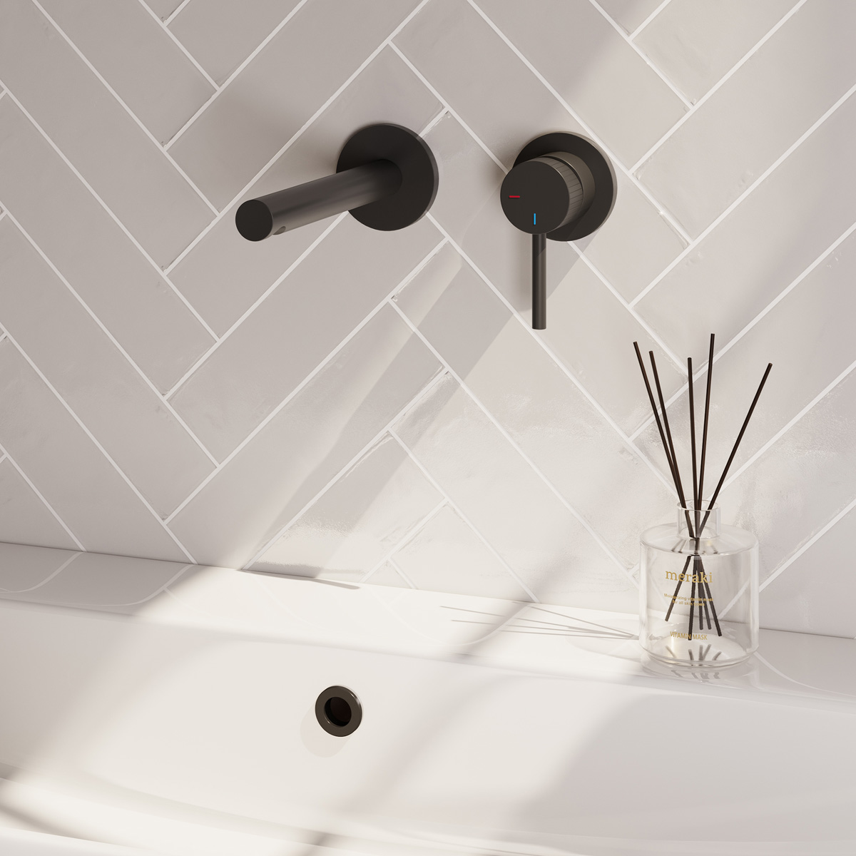 Brauer Stripe inbouw wastafelkraan ColdStart met rechte uitloop en rozetten model A1 zwart mat