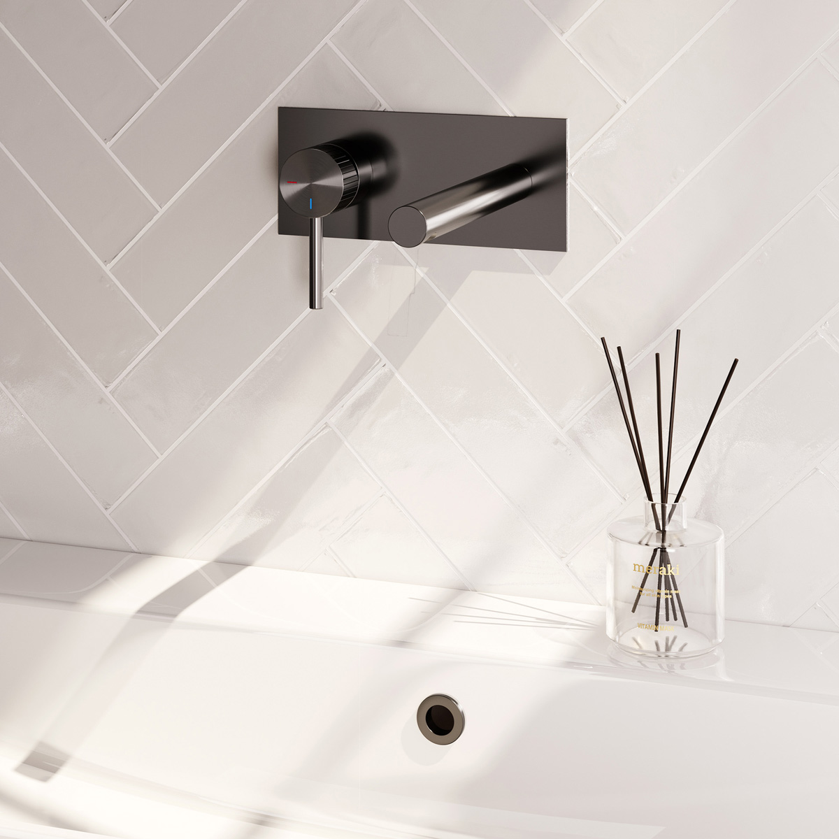 Brauer Stripe inbouw wastafelkraan ColdStart met rechte uitloop en afdekplaat model A2 gunmetal geborsteld PVD