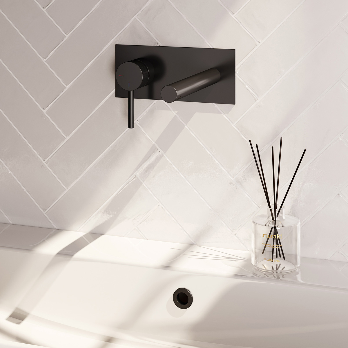 Brauer Stripe inbouw wastafelkraan ColdStart met rechte uitloop en afdekplaat model A2 zwart mat