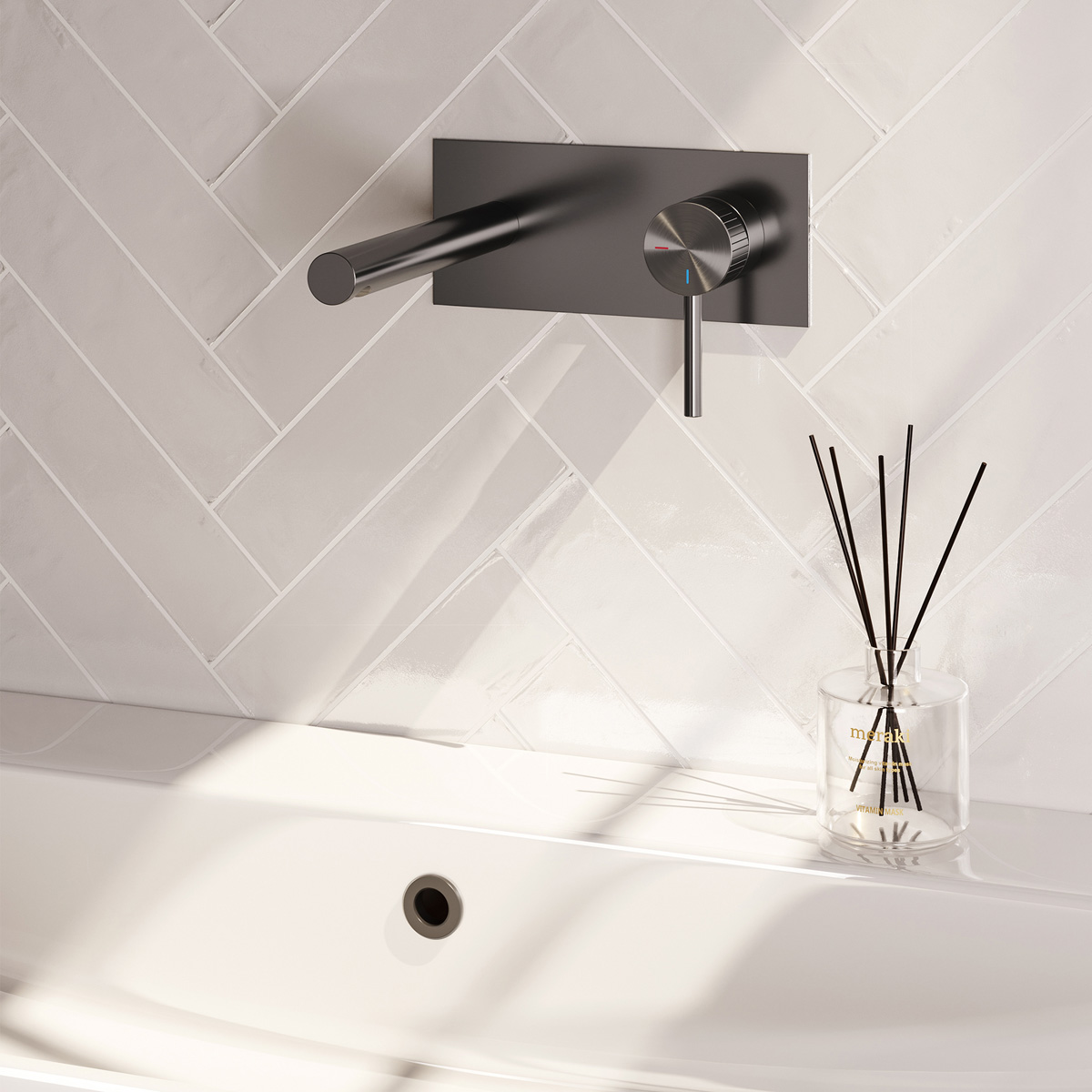 Brauer Stripe inbouw wastafelkraan ColdStart met rechte uitloop en afdekplaat model A1 gunmetal geborsteld PVD