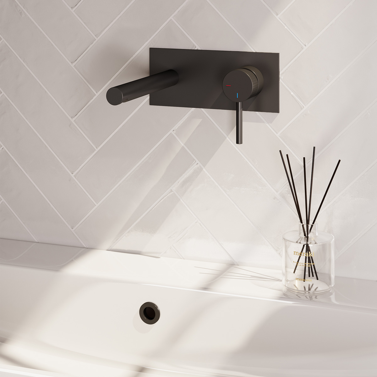 Brauer Stripe inbouw wastafelkraan ColdStart met rechte uitloop en afdekplaat model A1 zwart mat