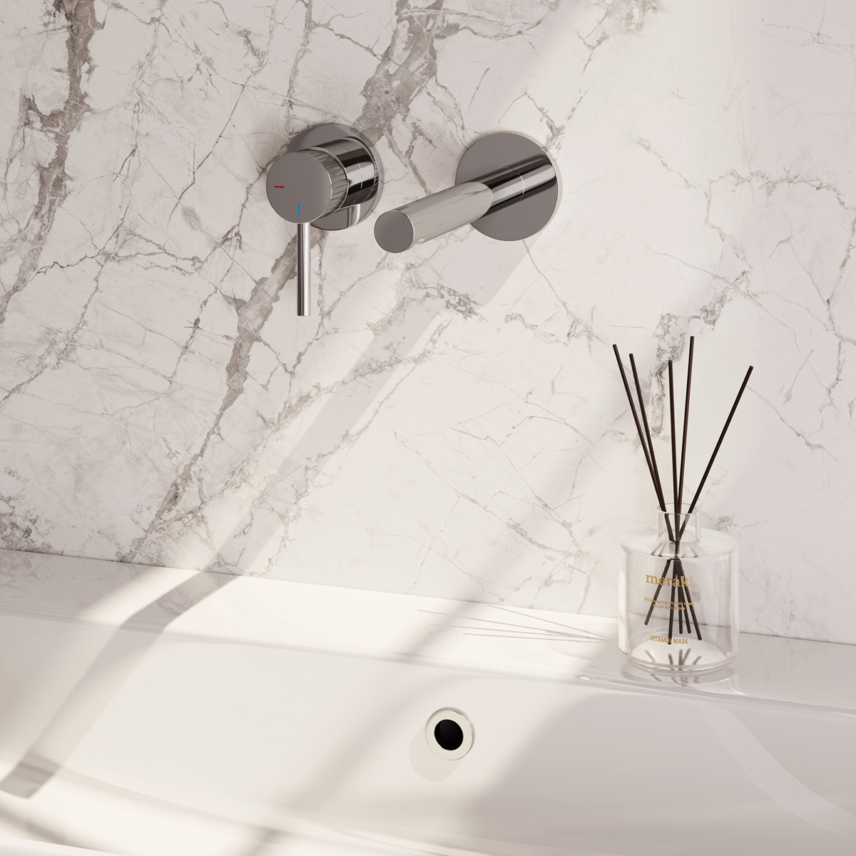 Brauer Stripe inbouw wastafelkraan ColdStart met rechte uitloop en rozetten model A2 chroom