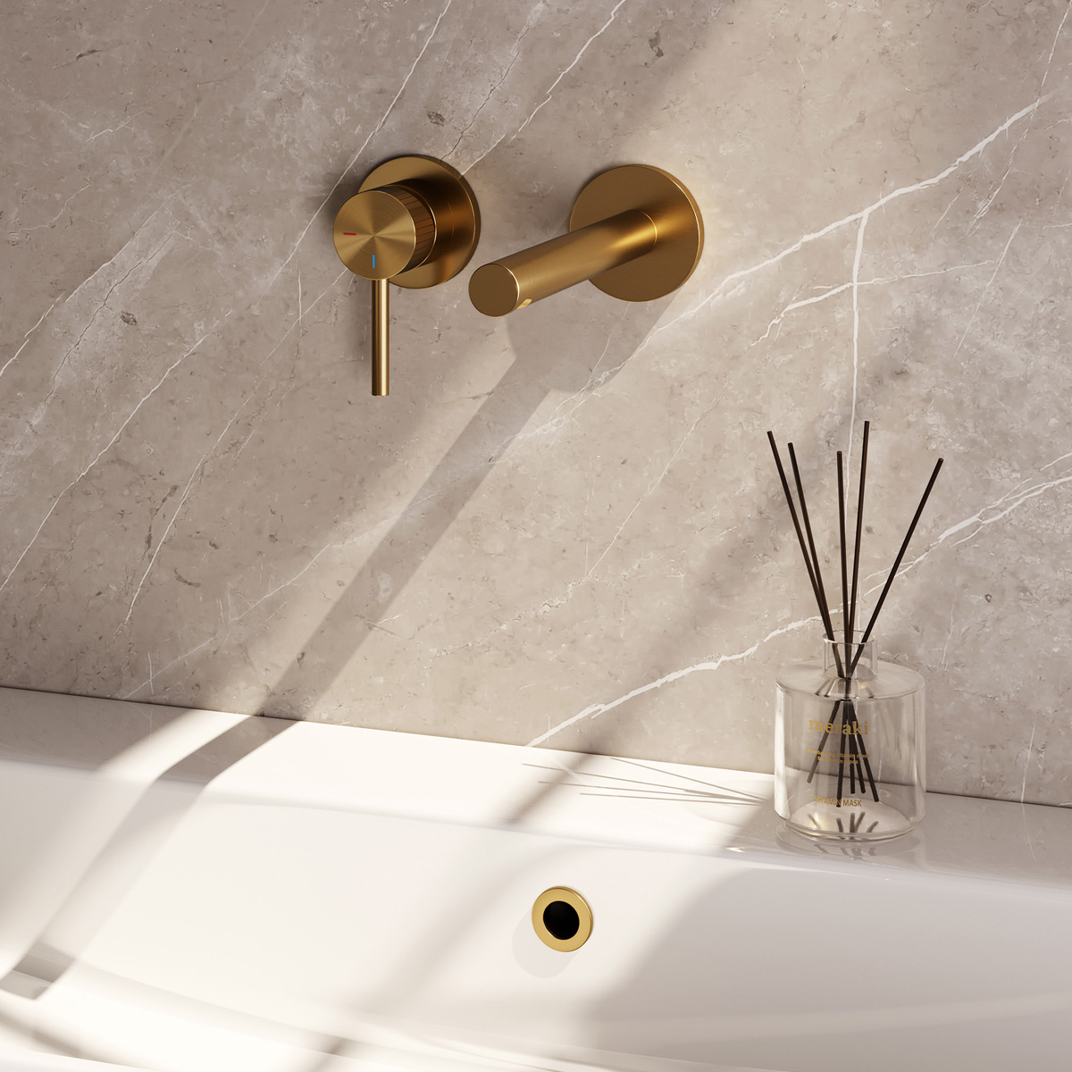 Brauer Stripe inbouw wastafelkraan ColdStart met rechte uitloop en rozetten model A2 messing geborsteld PVD