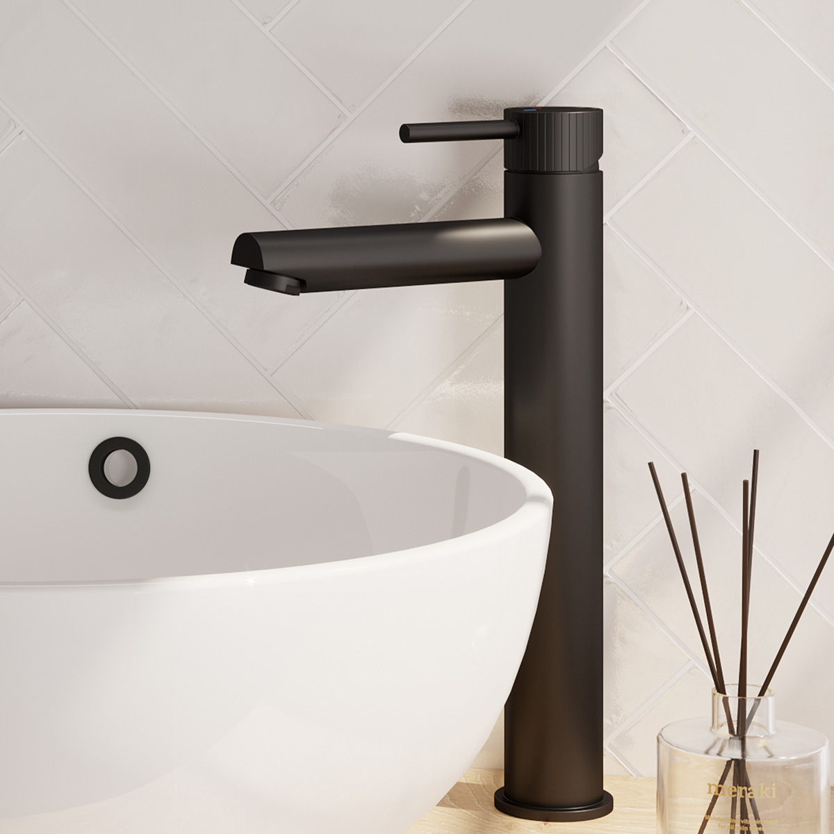 Brauer Stripe verhoogde wastafelkraan model A met ColdStart zwart mat