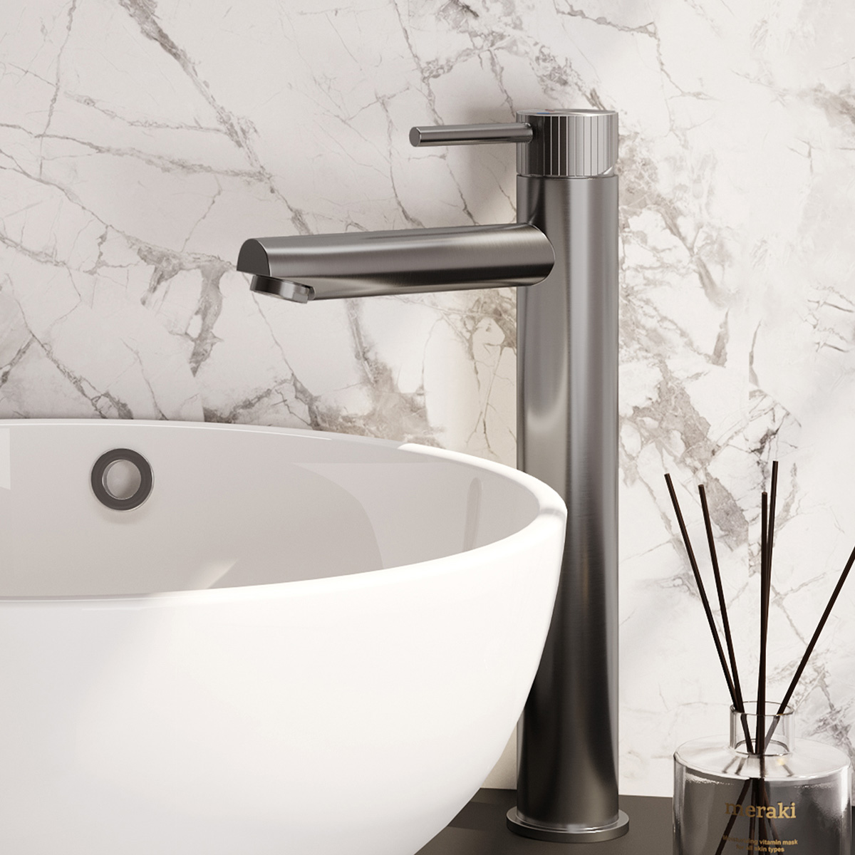 Brauer Stripe verhoogde wastafelkraan model A met ColdStart RVS geborsteld PVD