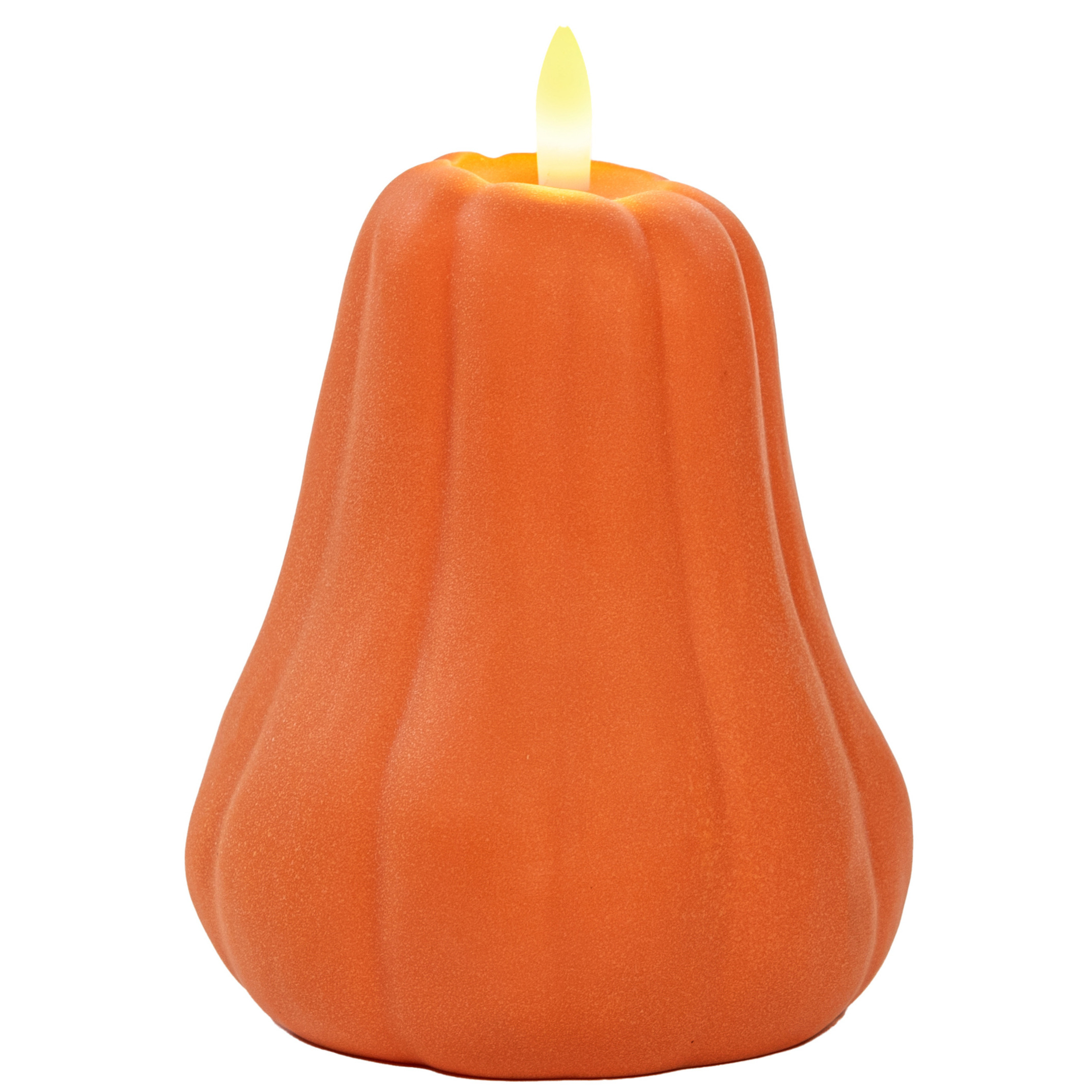Anna's Collection LED pompoen kaars - oranje - D13 x H11 cm - met timer -