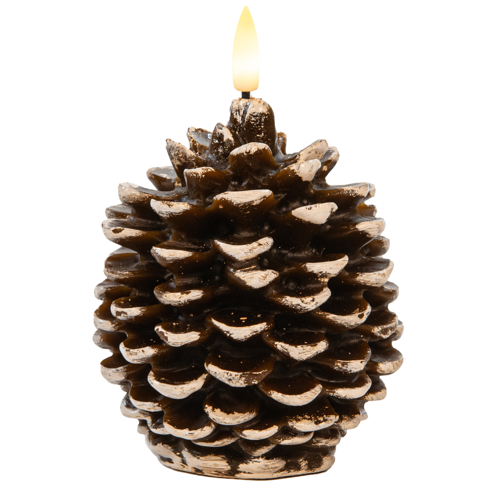 Anna's Collection LED dennenappel kaars - bruin - 10 x 8.5 cm - met timer -