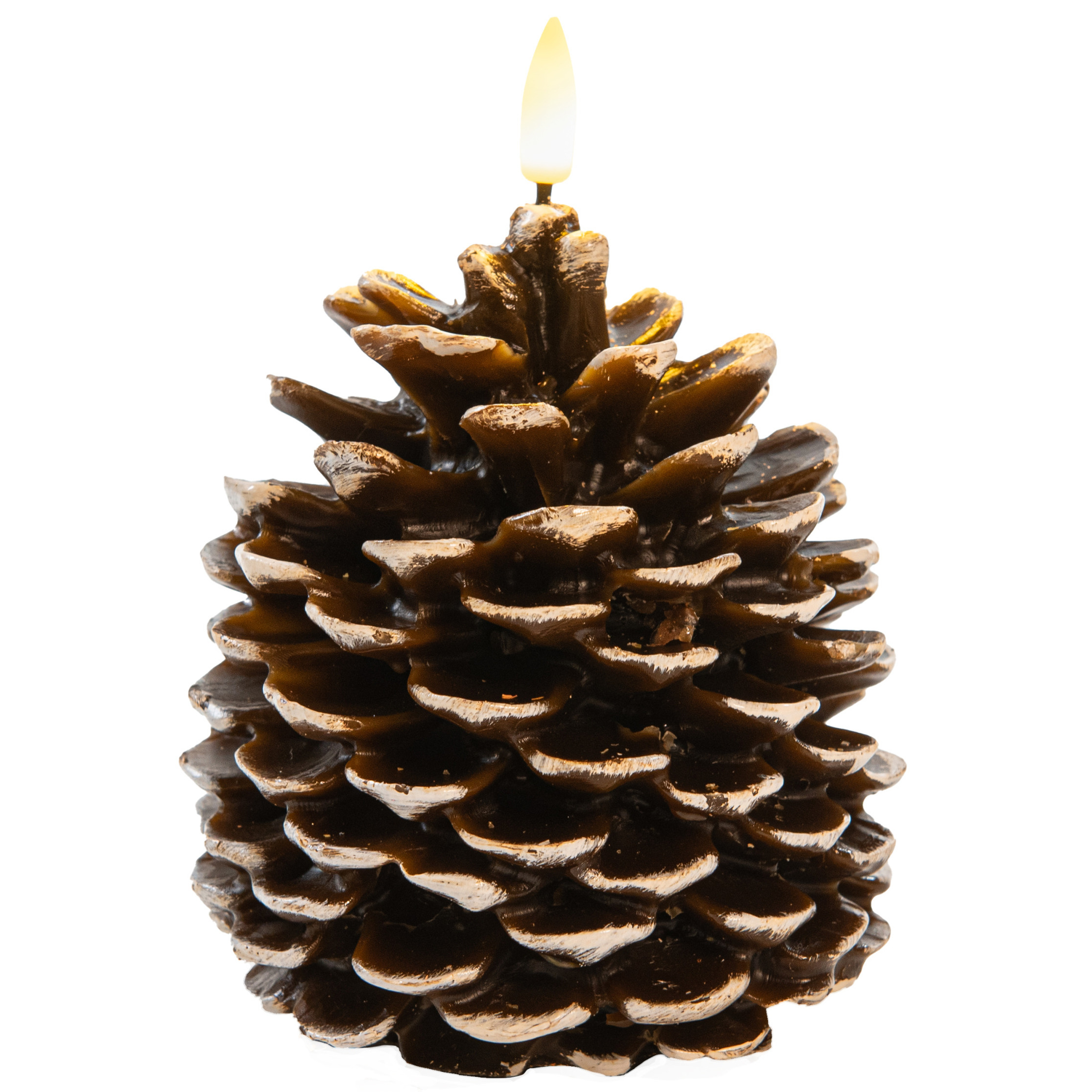 Anna's Collection LED dennenappel kaars - bruin - 12.5 x 10.5 cm - met timer -