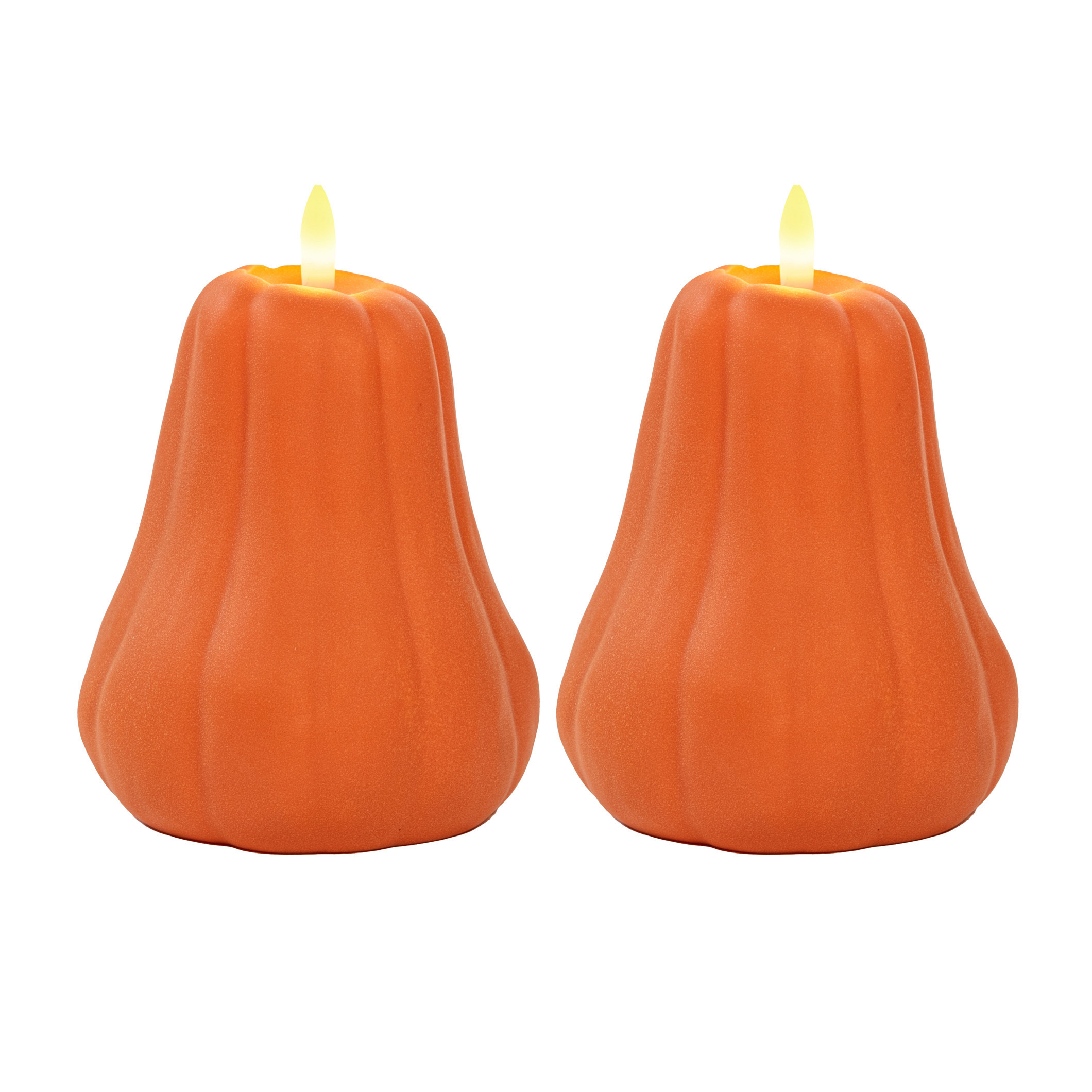 Anna's Collection LED pompoen kaars - 2x - oranje - D13 x H11 cm - met timer -