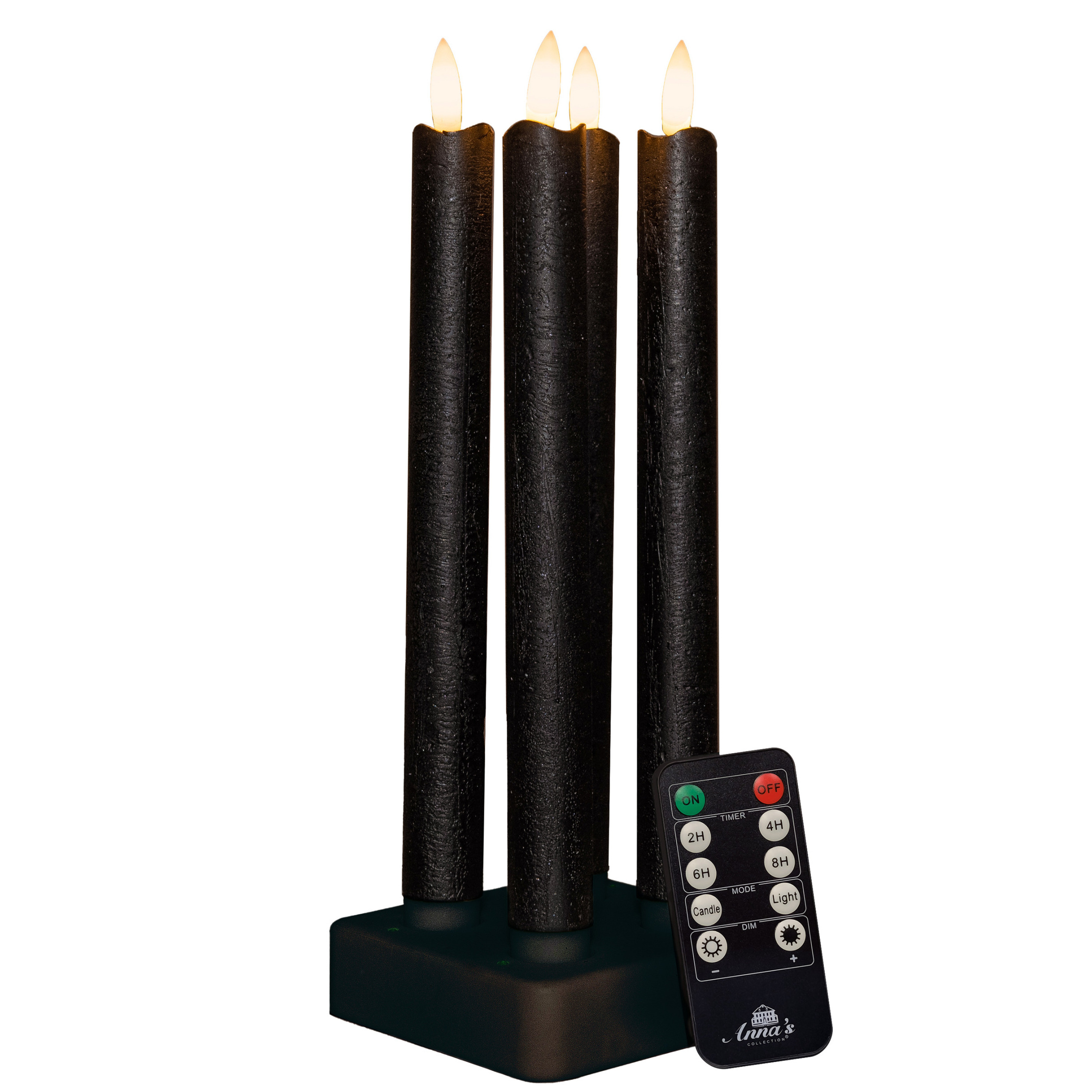 Anna's Collection Oplaadbare LED dinerkaarsen - 4x - zwart - 23,5 cm - afstandsbediening - oplaadstation -