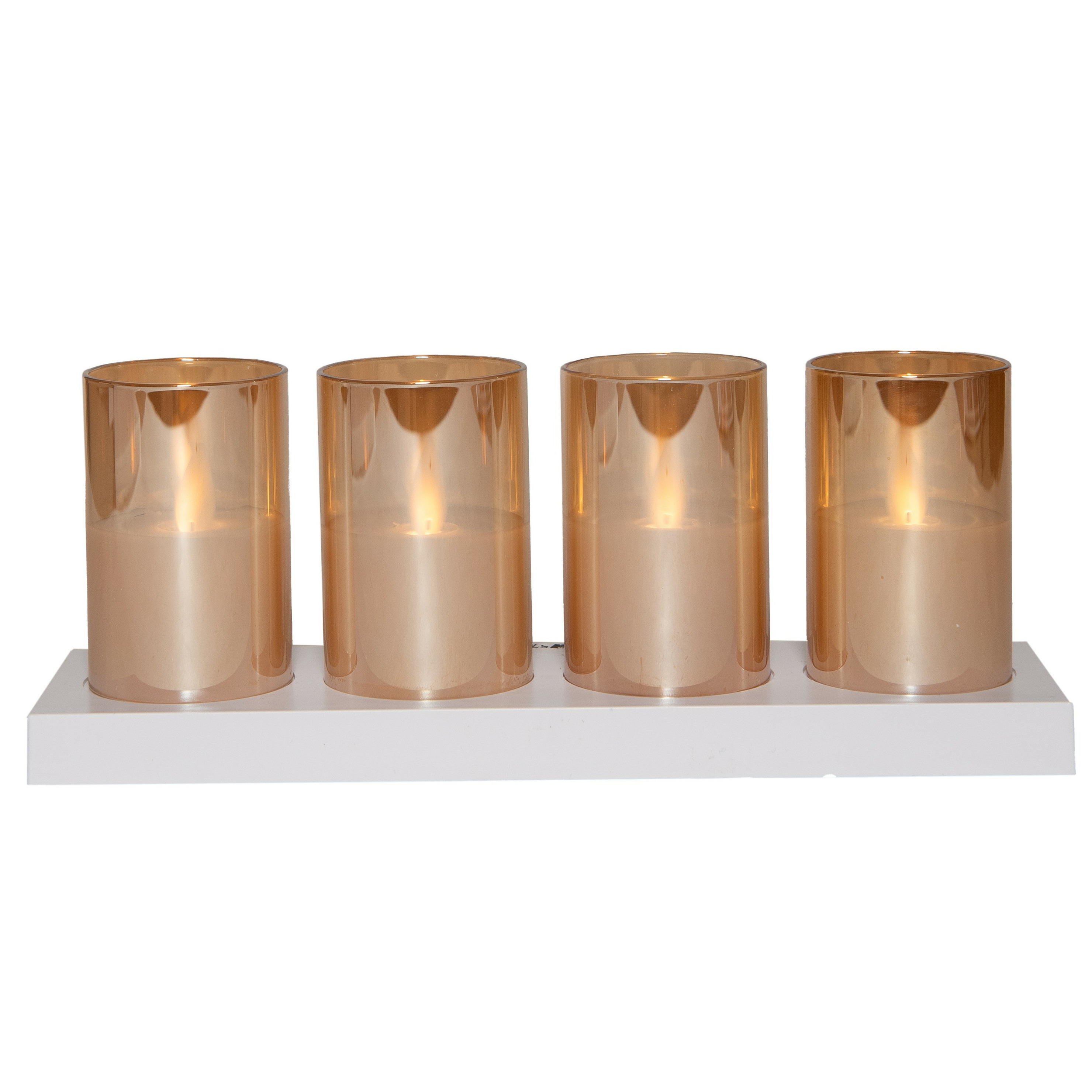 Anna's Collection LED theelichthouders kaarsen - in glas - 4x - oranje - afstandsbediening en oplaadstation -