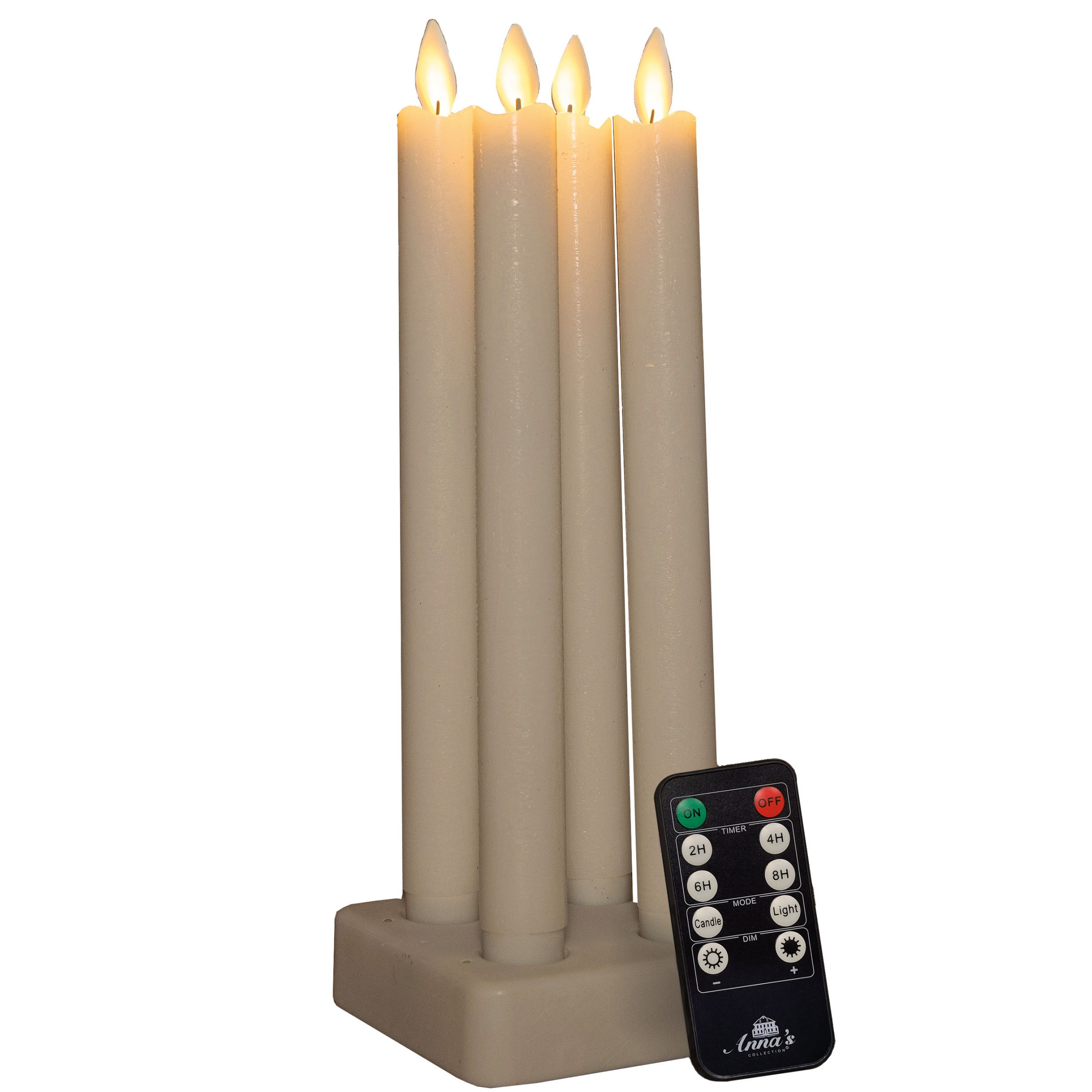 Anna's Collection Oplaadbare LED dinerkaarsen - 4x - ivoor - 23,5 cm - afstandsbediening - oplaadstation -