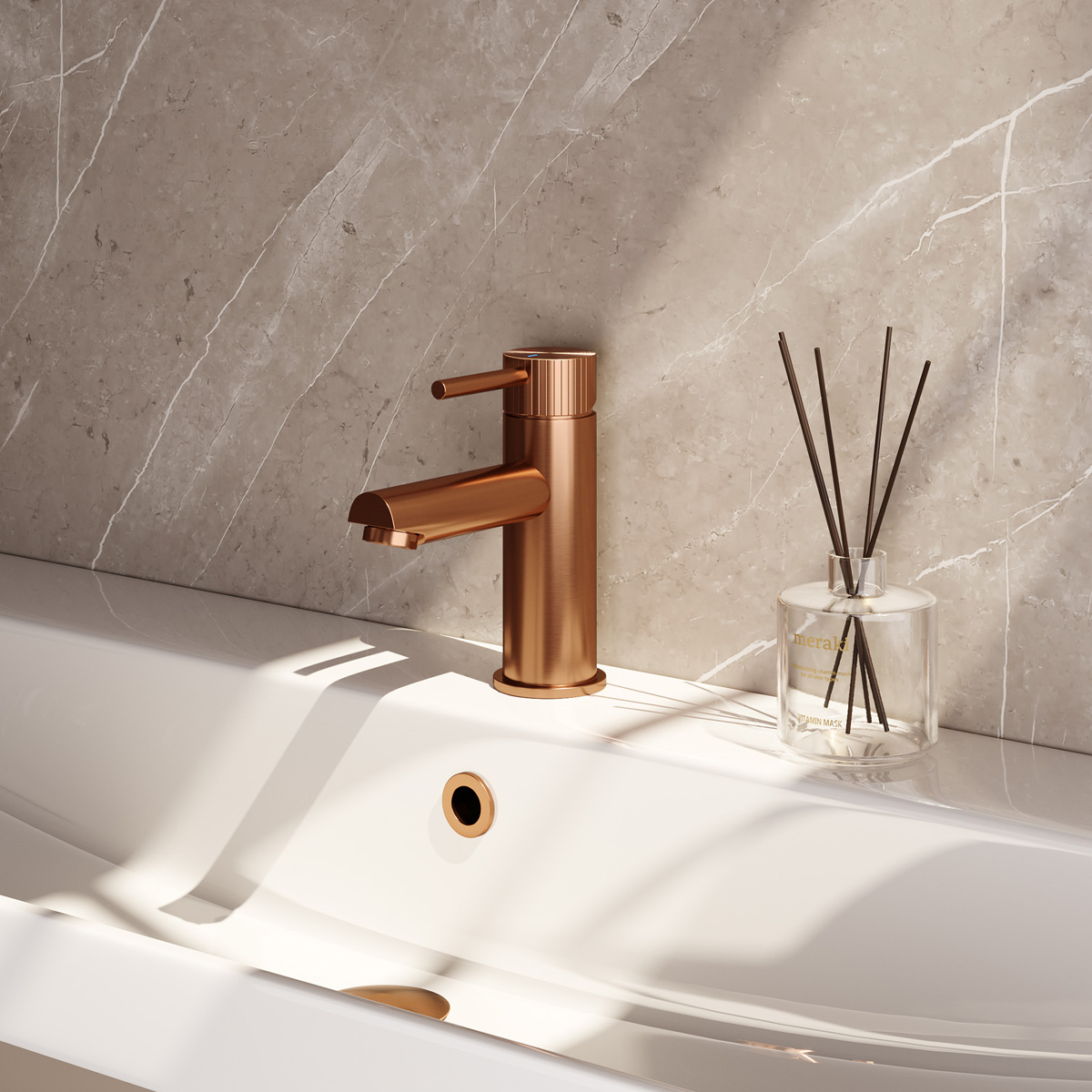 Brauer Stripe wastafelkraan model A met ColdStart koper geborsteld PVD