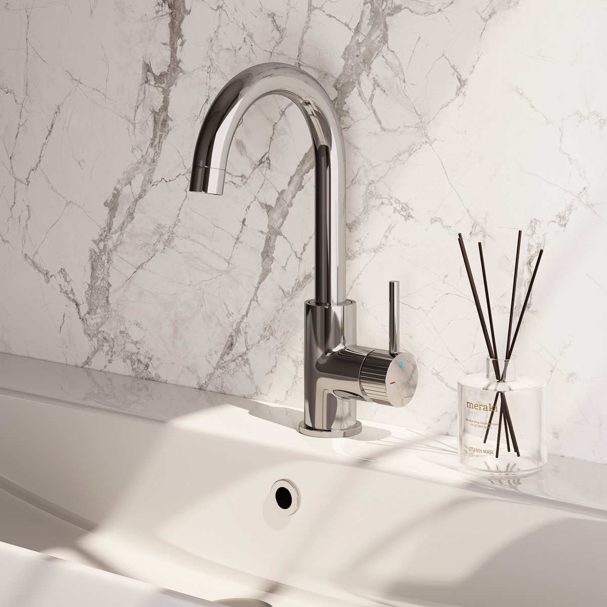 Brauer Stripe wastafelkraan met draaibare ronde uitloop model A chroom