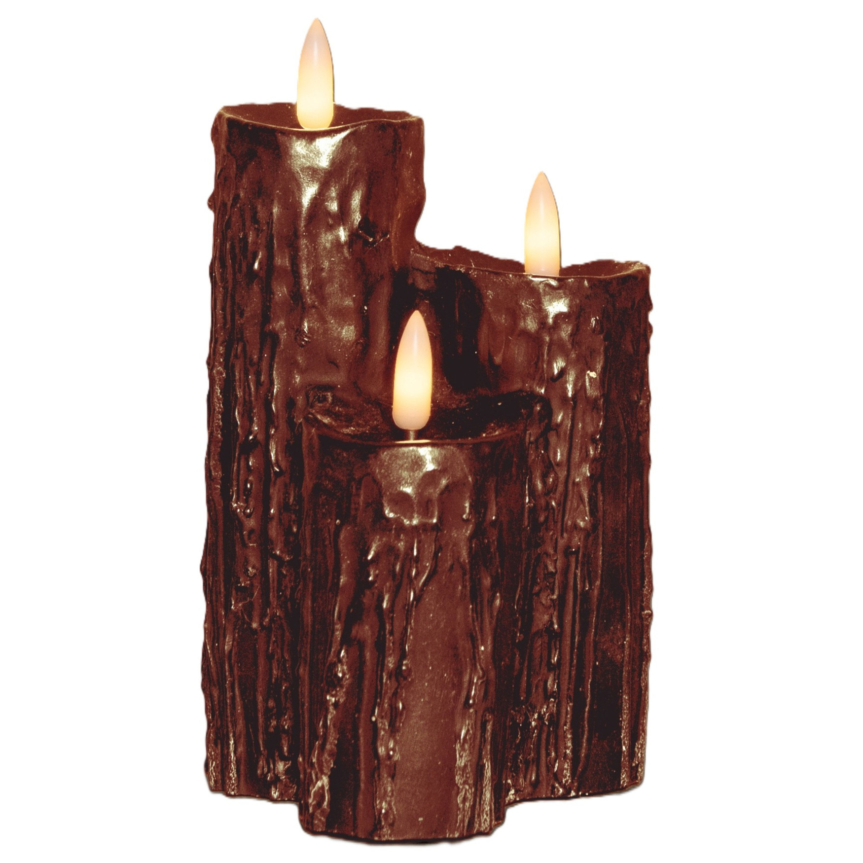 Anna's Collection LED druipkaarsen - 3x - brons - 16 x 11 cm - wax - kaarsen - kaarsenset -