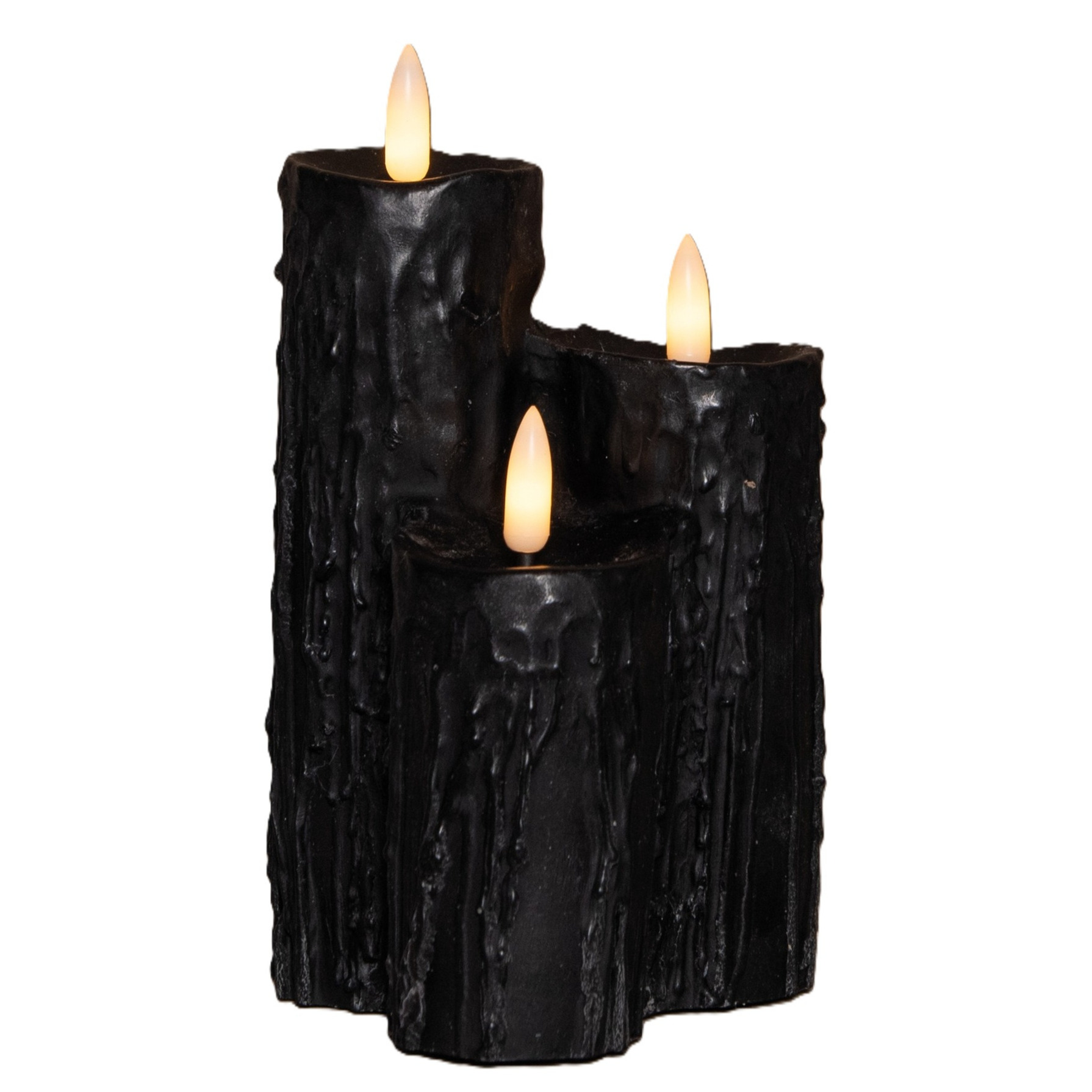 Anna's Collection LED druipkaarsen - 3x st - zwart - 16 x 11 cm - wax - kaarsen - kaarsenset -