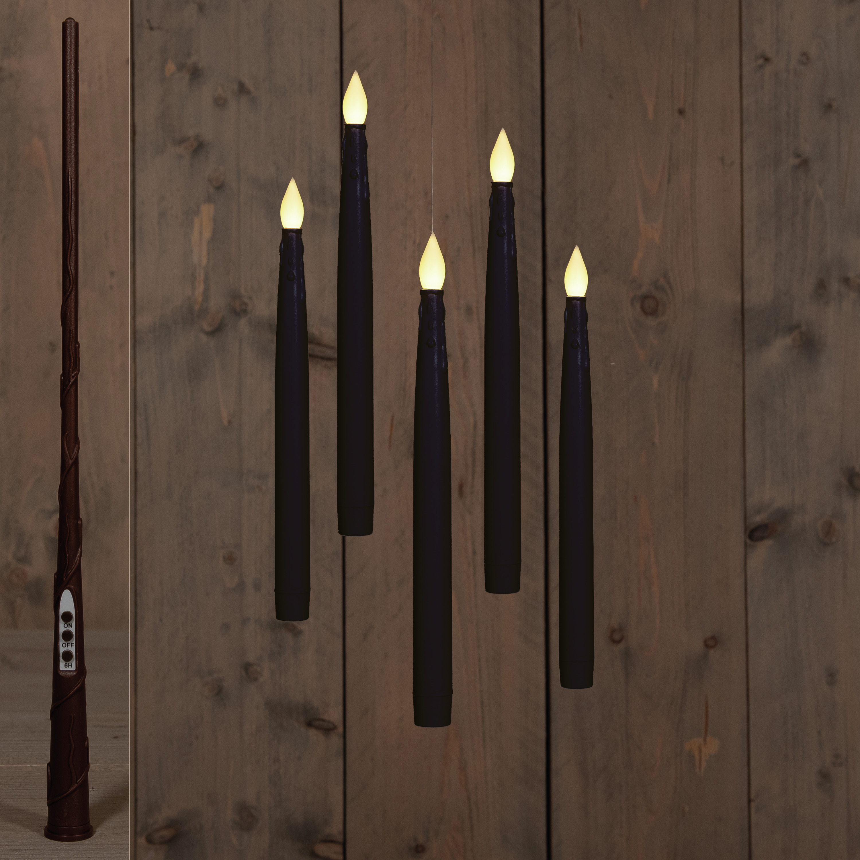 Anna's Collection Zwevende LED kaarsen - 5x stuks - zwart - 28 cm - magische toverstaf - afstandsbediening -