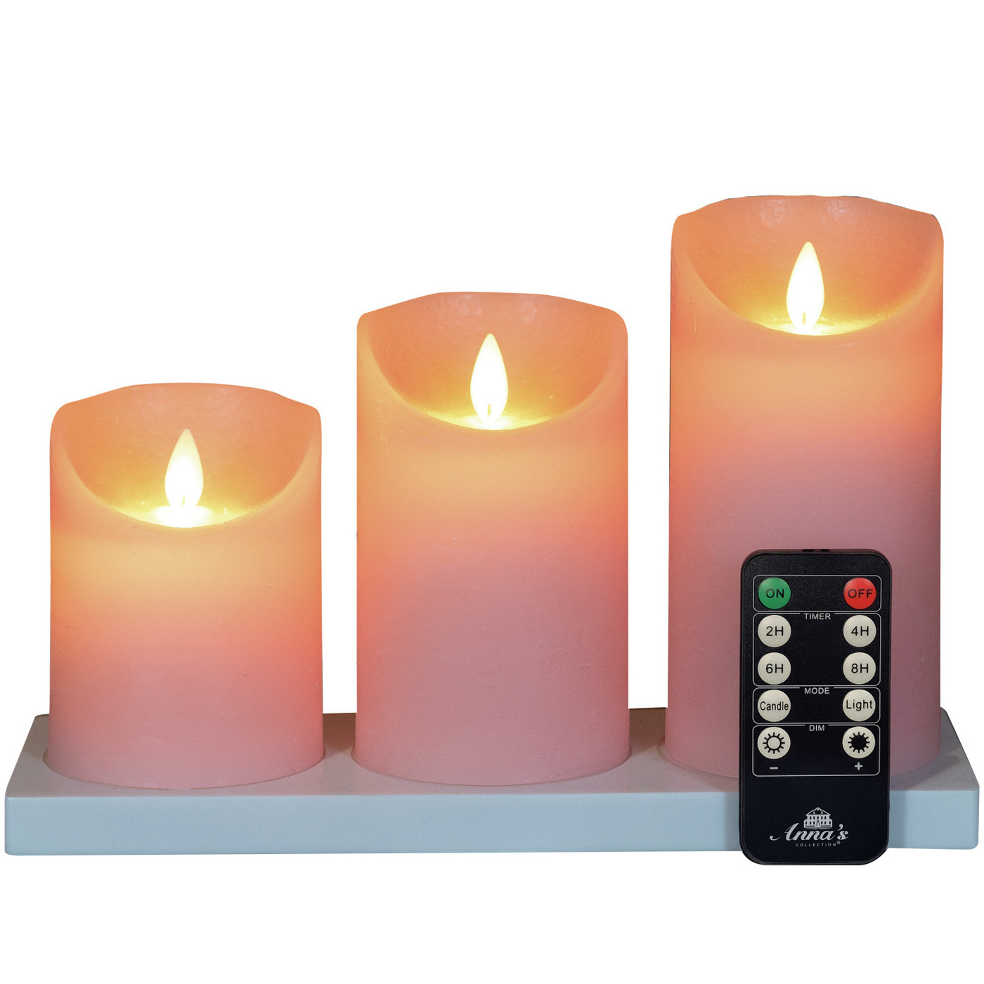 Anna's Collection Oplaadbare LED kaarsen - 3x - lichtroze - oplaadstation - stompkaarsen -