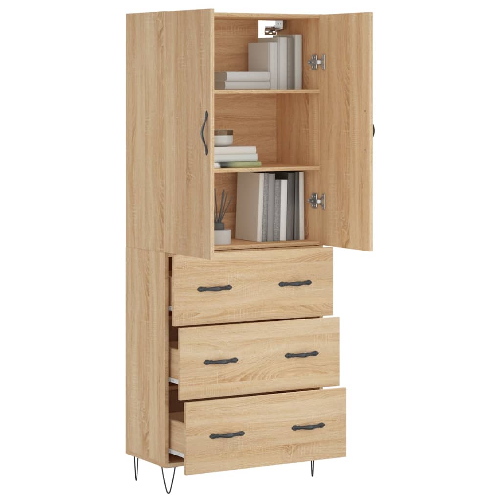 vidaXL Hoge kast 69,5x34x180 cm bewerkt hout sonoma eikenkleurig