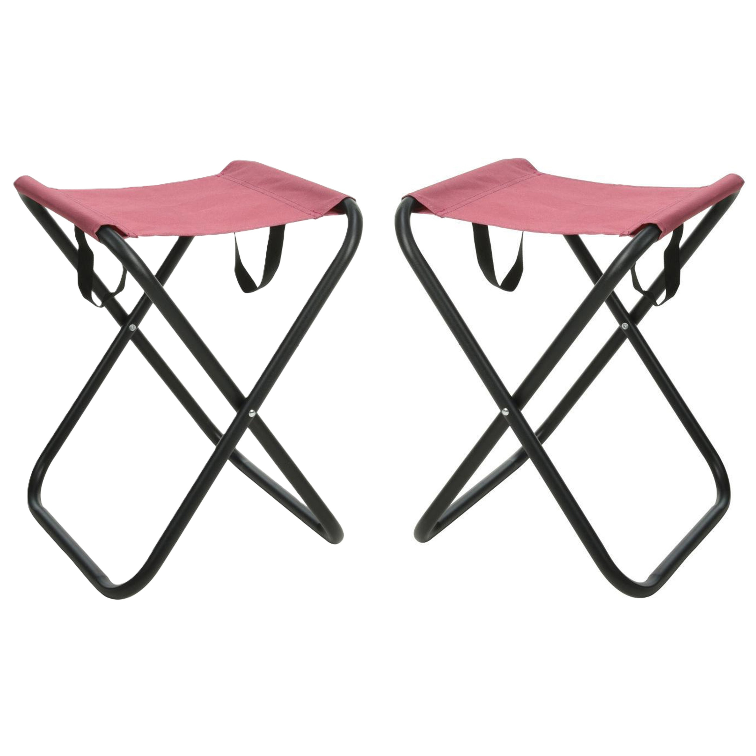 Redcliffs Outdoor Camping/outdoor krukje - 2x - Inklapbaar - roze - metaal/polyester - 30 x 60 cm -