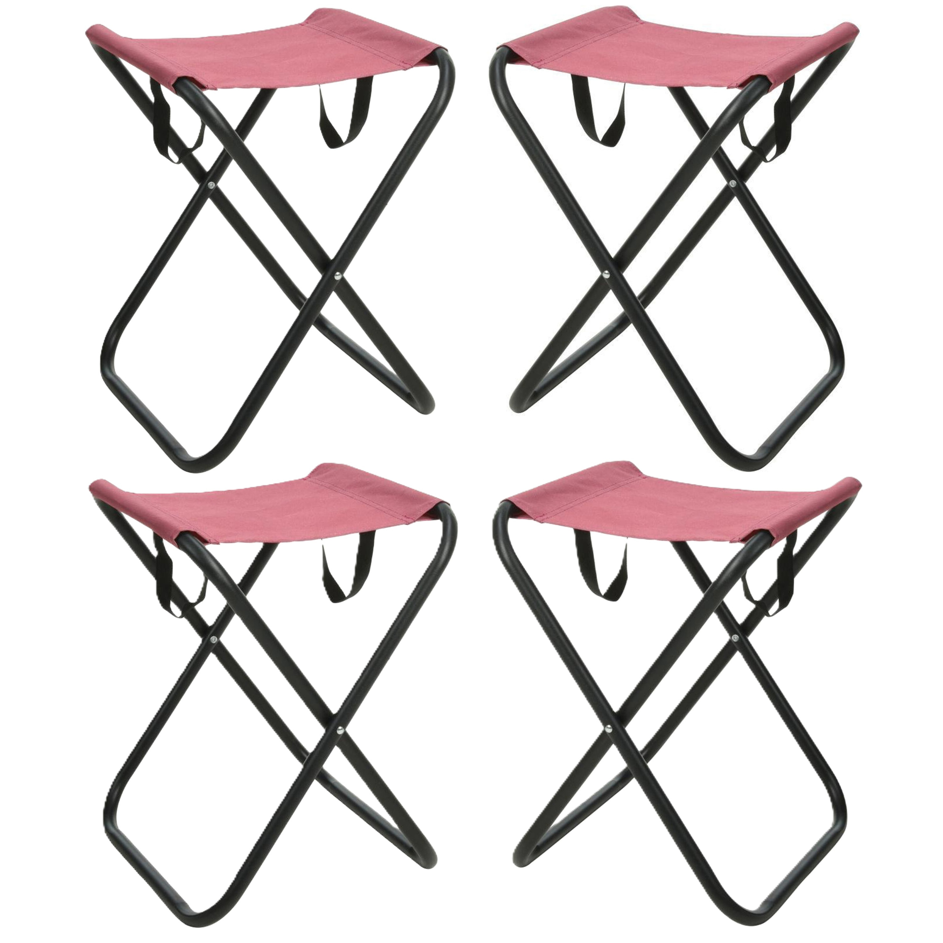Redcliffs Outdoor Camping/outdoor krukje - 4x - Inklapbaar - roze - metaal/polyester - 30 x 60 cm -