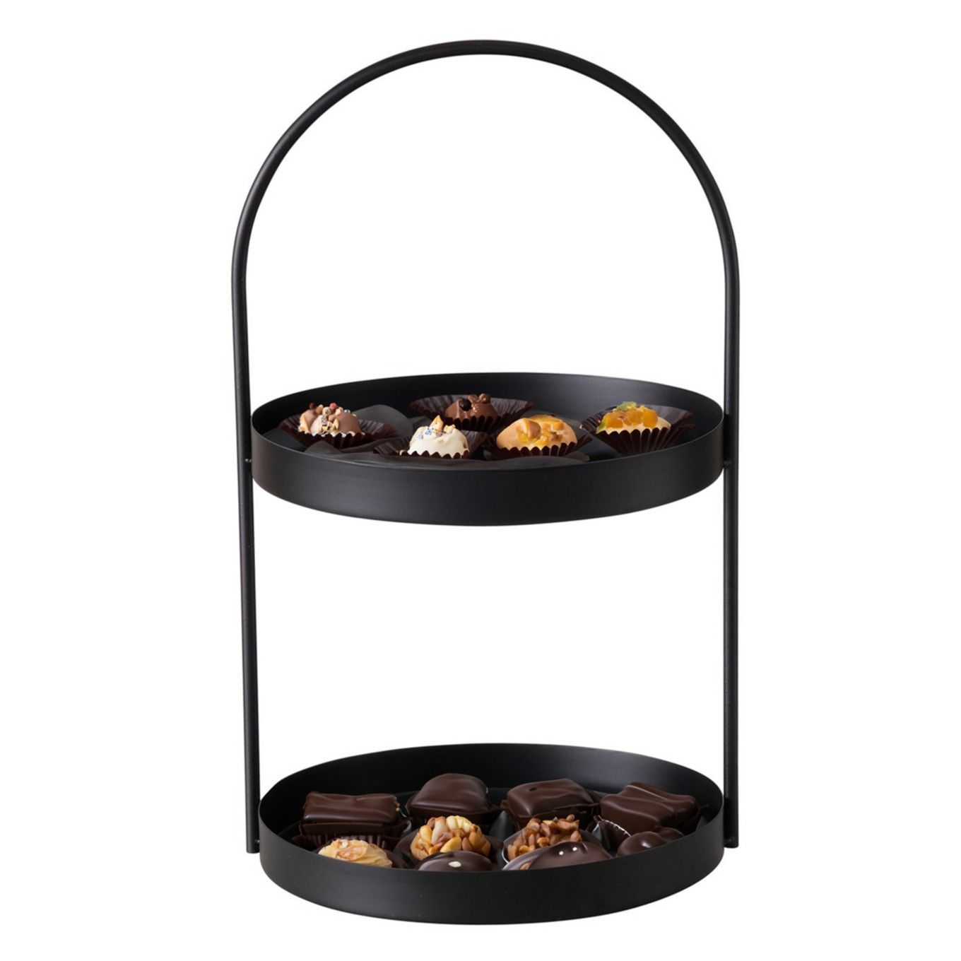 Boltze Etagere 2-laags - zwart - RVS - H44 cm - Hightea/tapas/koekjes/taartjes serveerschaal -