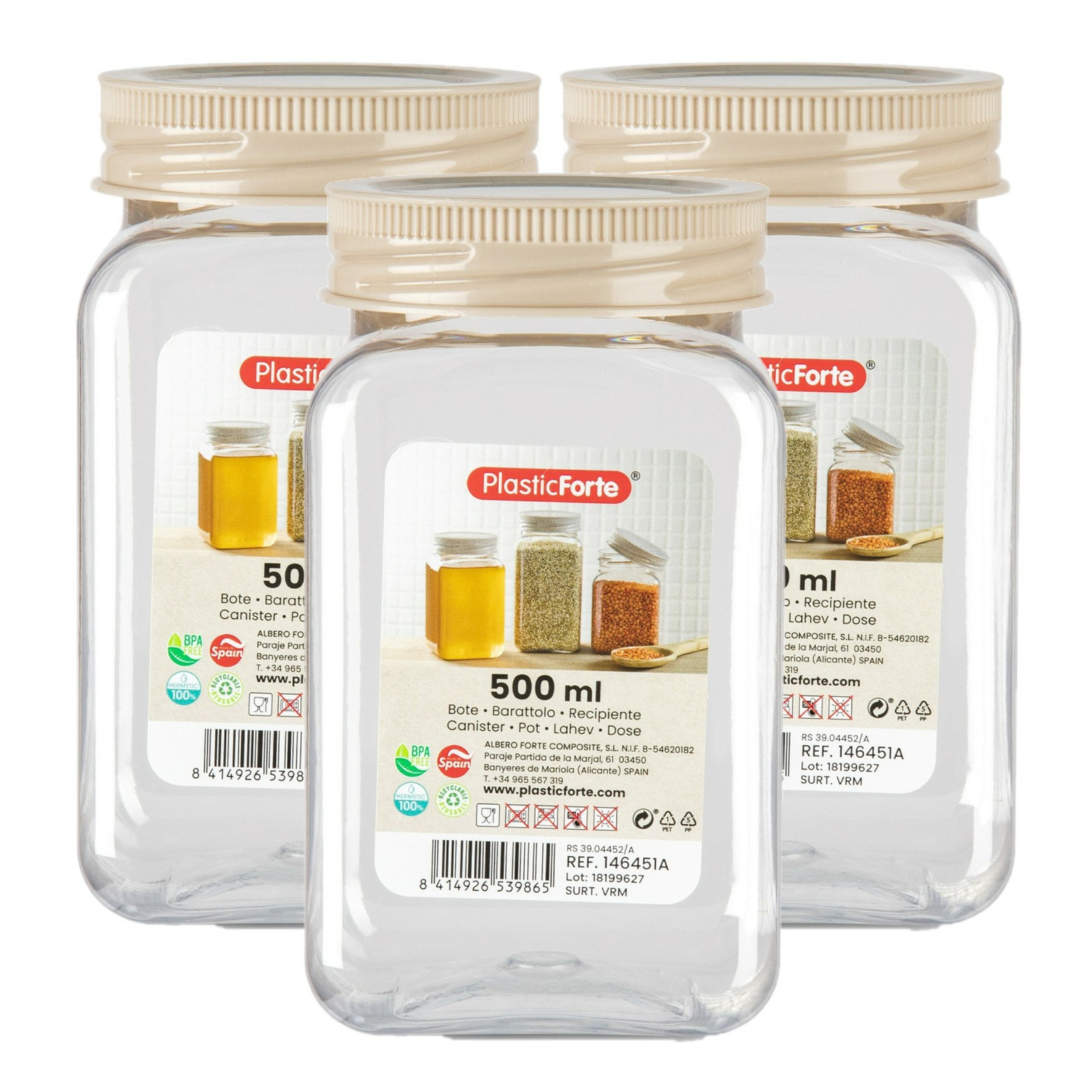 PlasticForte Voorraadpot/bewaarpot - 6x - 500 ml - kunststof - beige - B7 x H13 cm -
