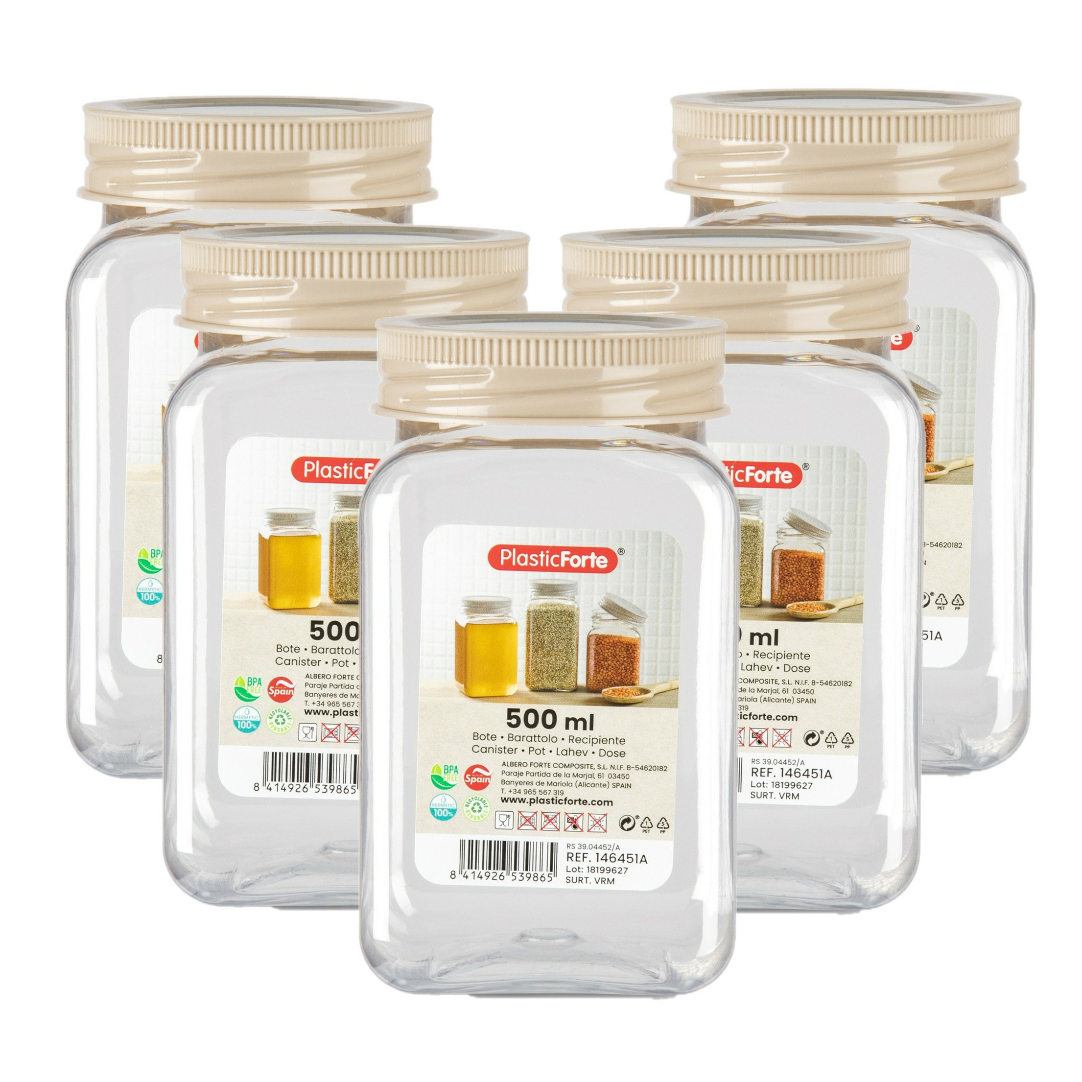 PlasticForte Voorraadpot/bewaarpot - 10x - 500 ml - kunststof - beige - B7 x H13 cm -