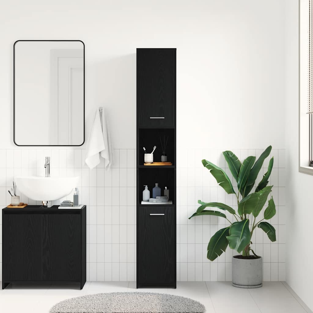vidaXL Badkamerkast Zwart Eiken 30x30x183,5 cm Bewerkt Hout