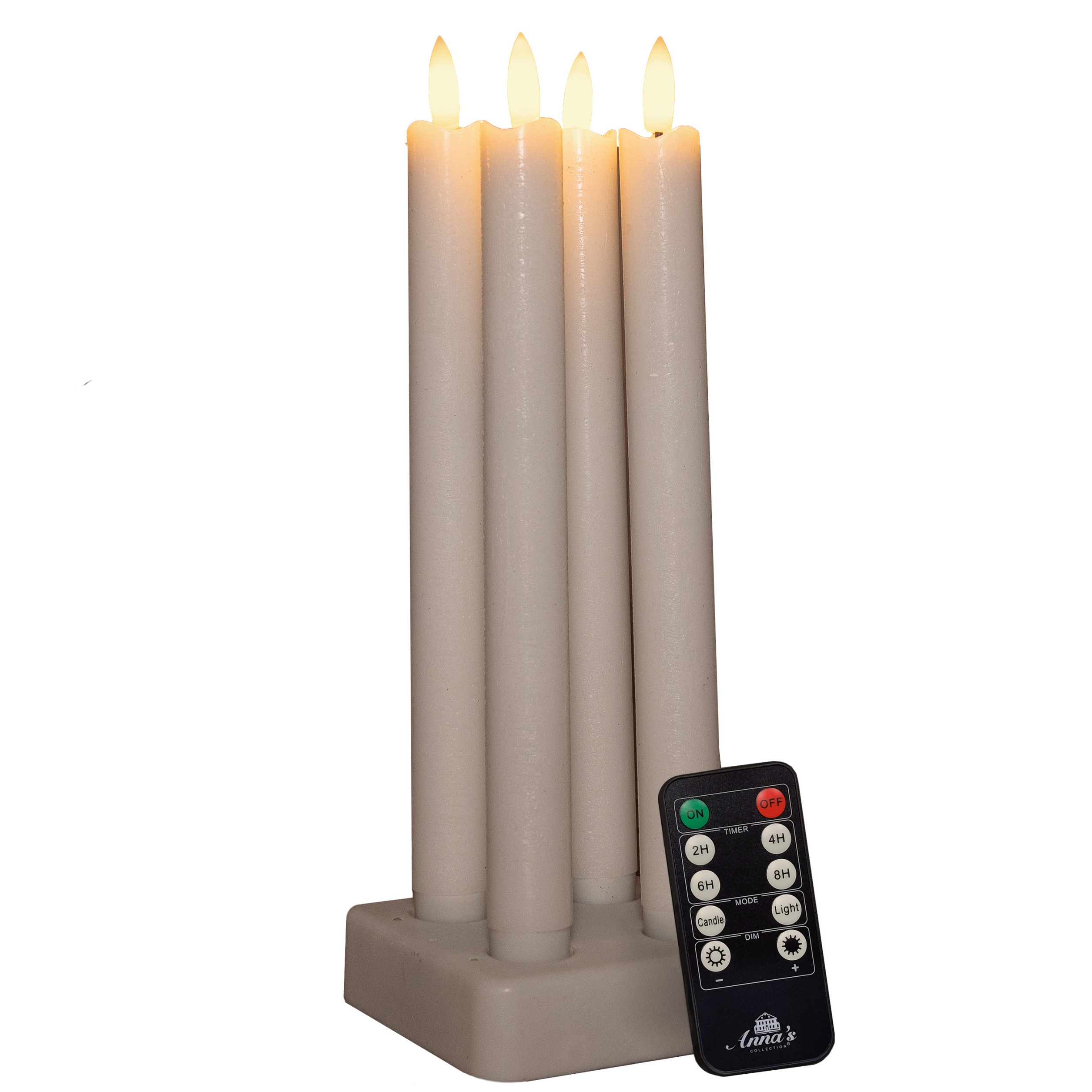 Anna's Collection Oplaadbare LED dinerkaarsen - 4x - wit - 23,5 cm - afstandsbediening - oplaadstation -