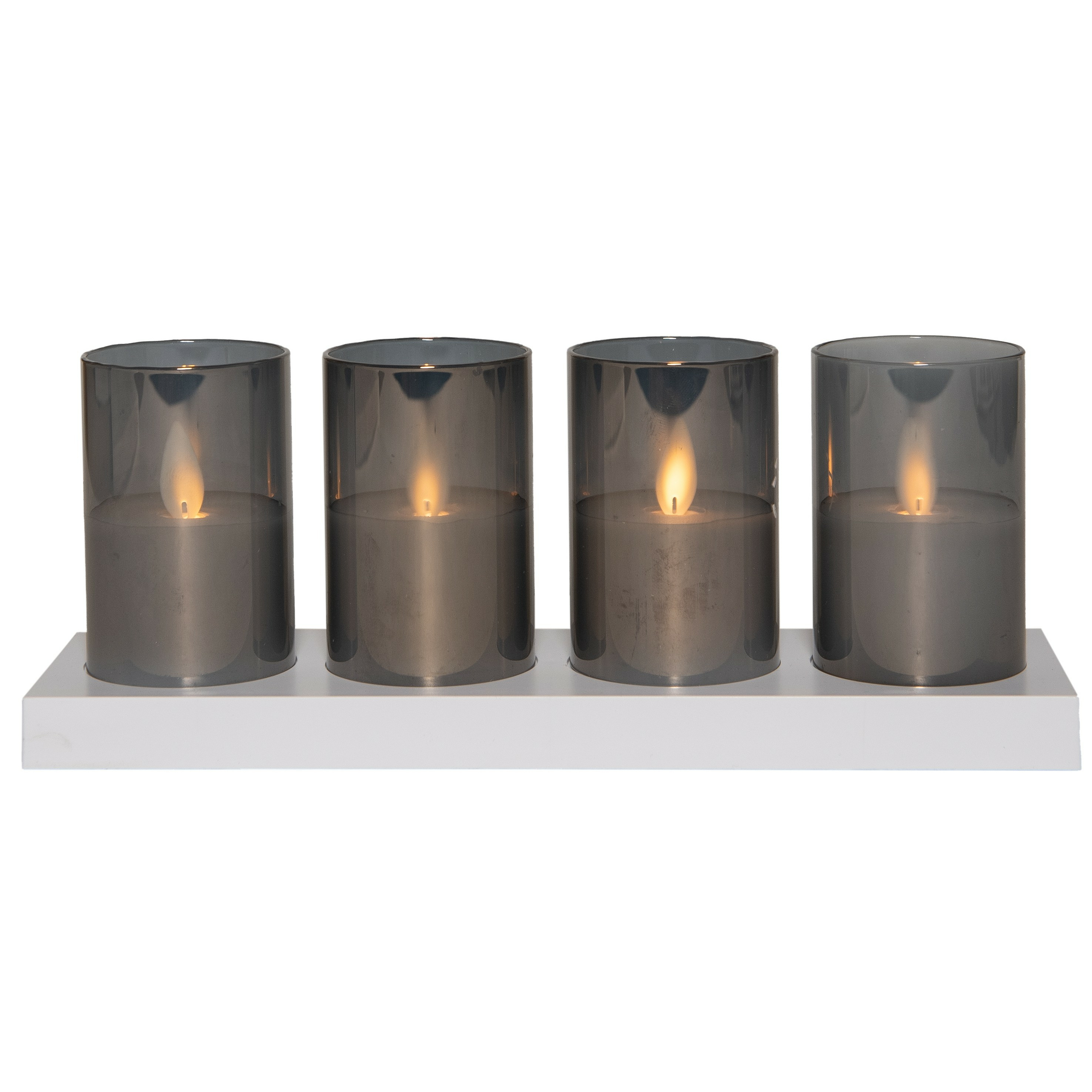 Anna's Collection LED theelichthouders kaarsen - in glas - 4x - grijs - afstandsbediening en oplaadstation -