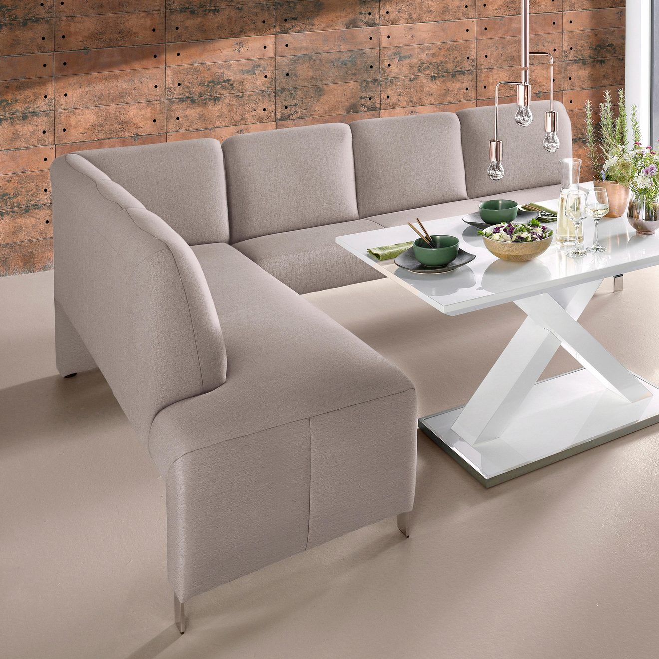 Exxpo - sofa fashion Hoekbank Intenso, modern, keuze uit leer of textiel, 264/197 cm (B/D) hoge bodemvrijheid, vrij in de ruimte te plaatsen, hoog zitcomfort