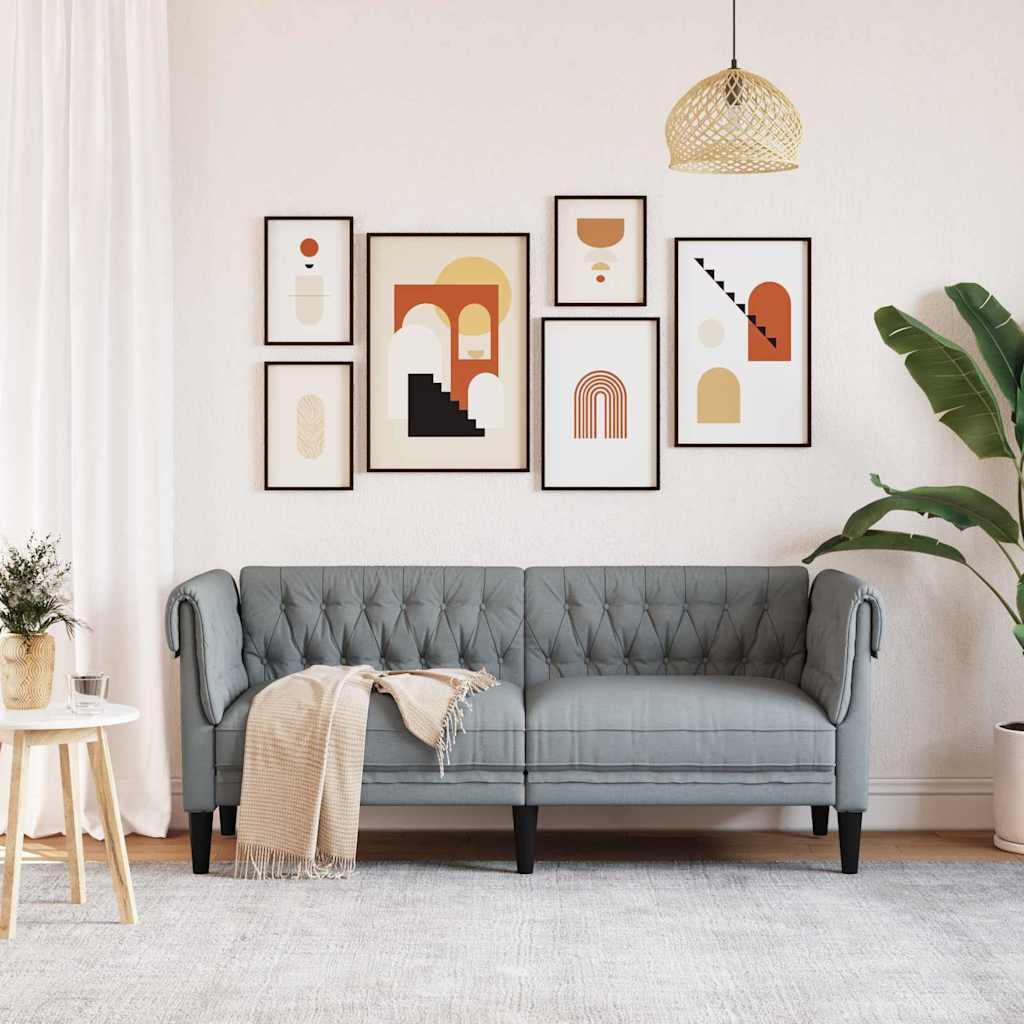 vidaXL Chesterfieldbank Geruit Lichtgrijs 182.5 x 74.5 x 74.5 cm Stof